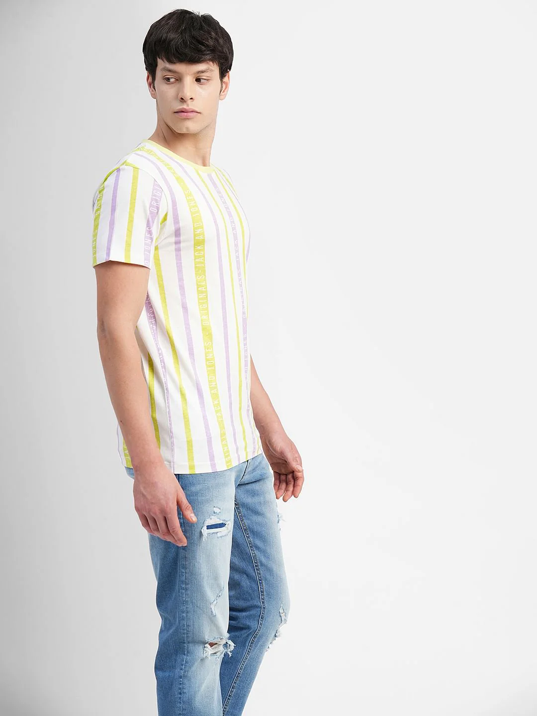 White Striped Crew Neck T-shirt - Image 3