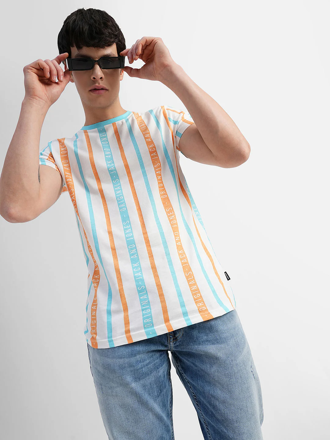 Brown Striped Crew Neck T-shirt