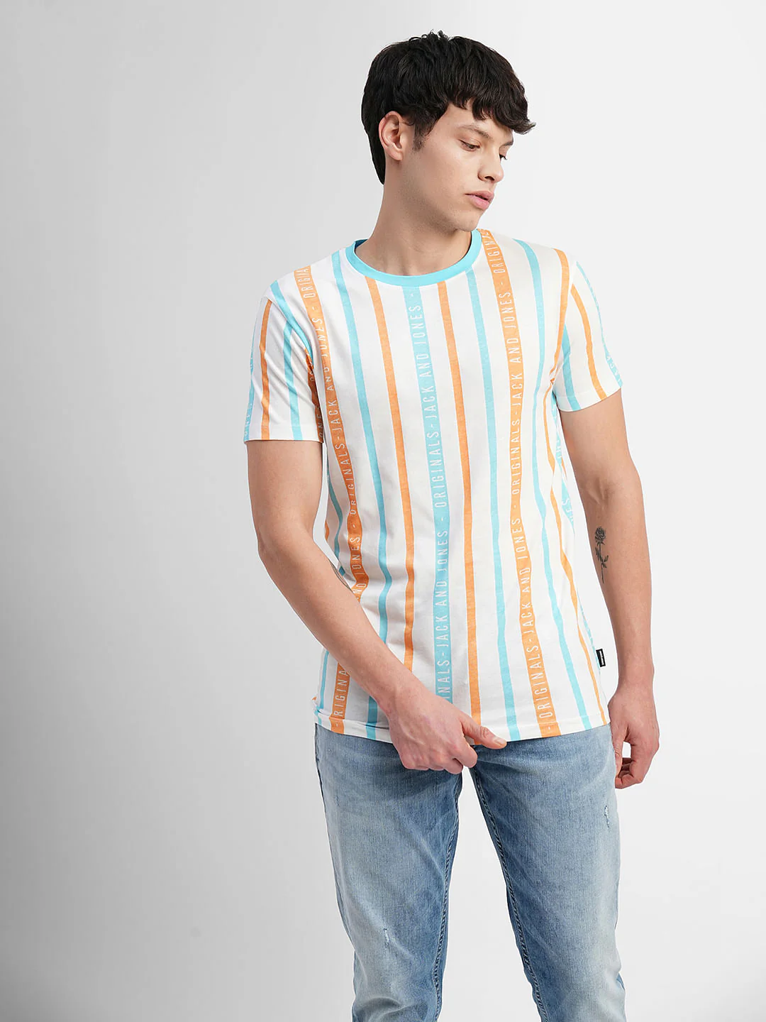 Brown Striped Crew Neck T-shirt - Image 2