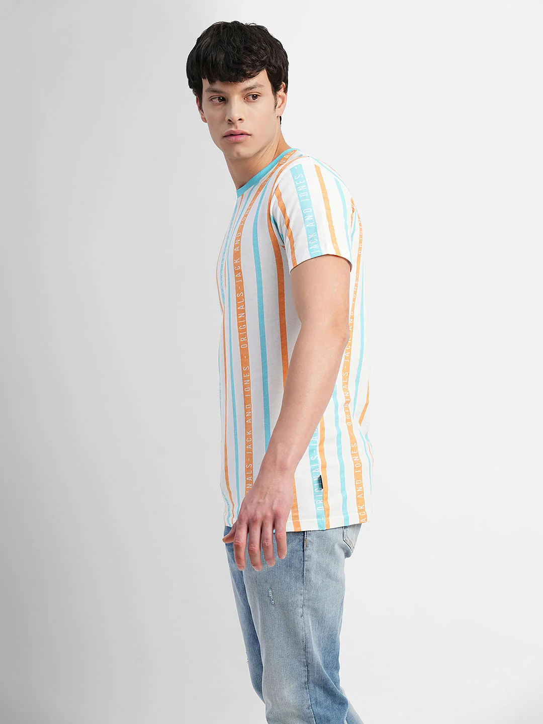 Brown Striped Crew Neck T-shirt - Image 3