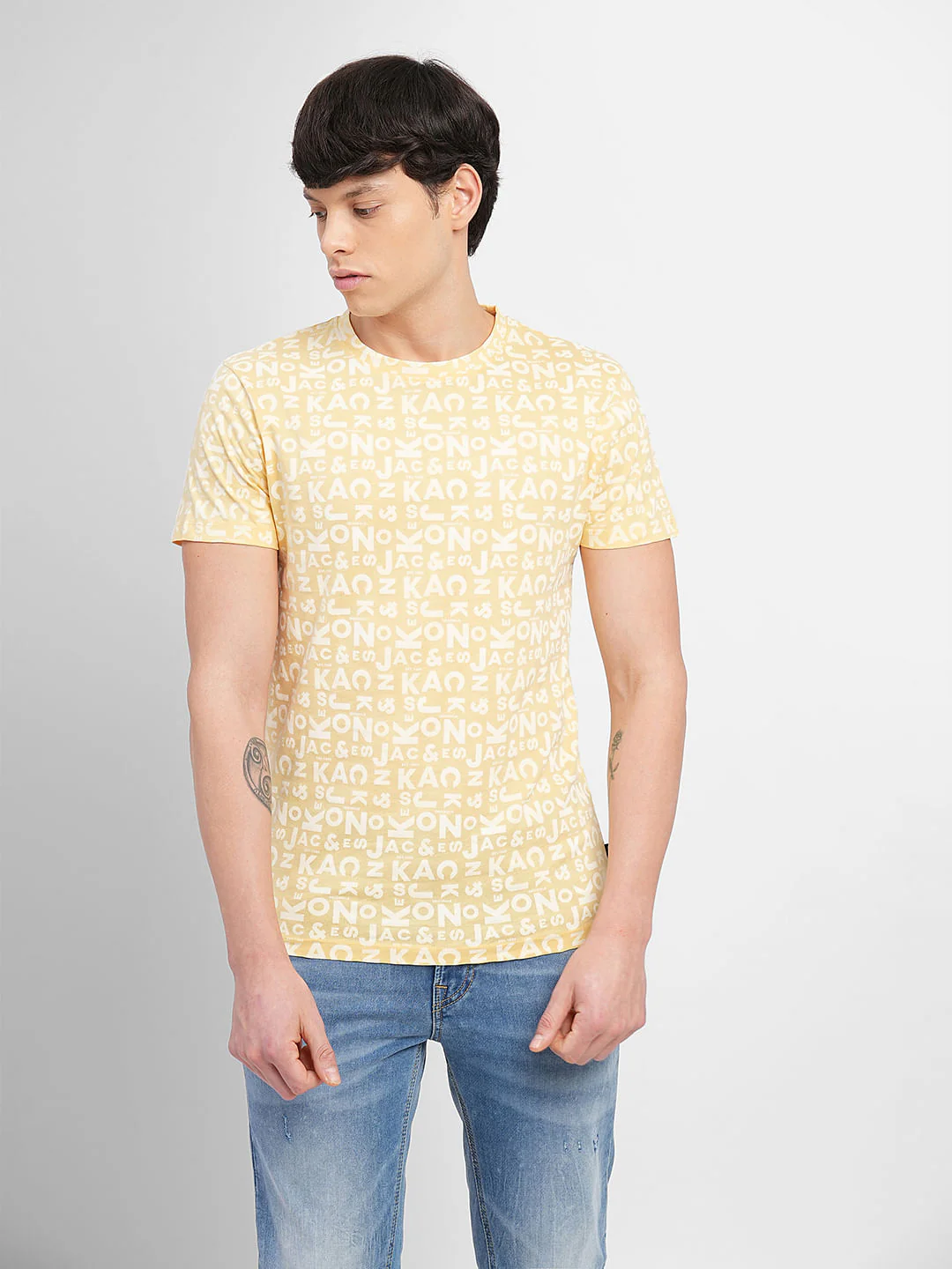 Yellow Letter Print Crew Neck T-shirt - Image 2