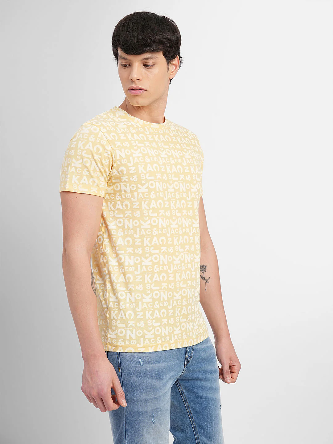 Yellow Letter Print Crew Neck T-shirt - Image 3