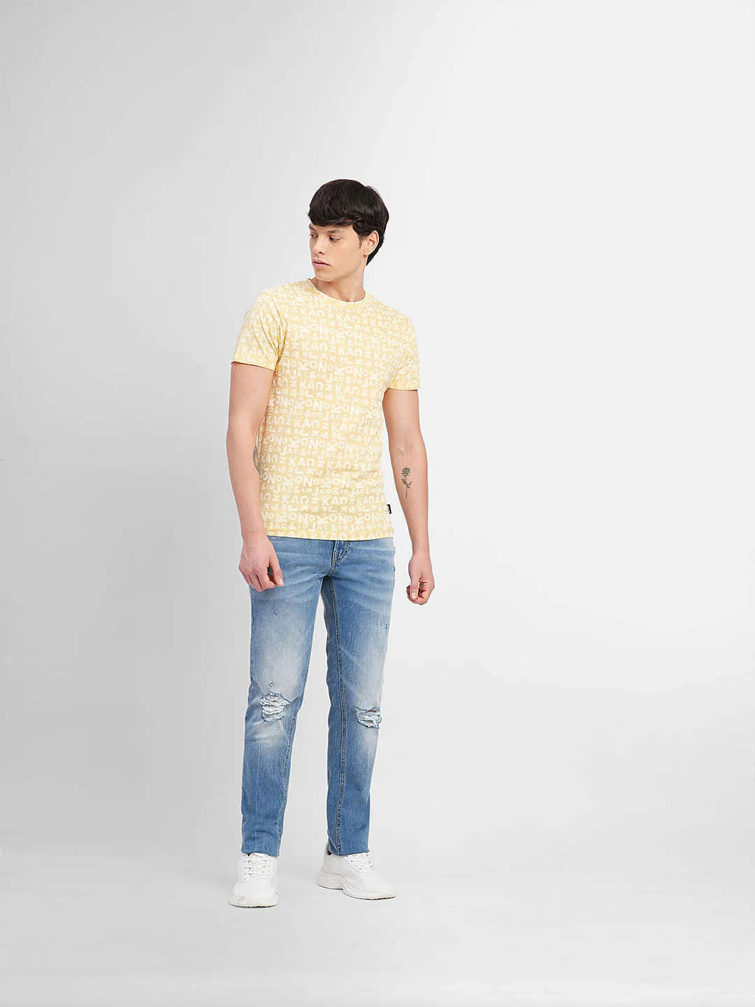 Yellow Letter Print Crew Neck T-shirt - Image 6
