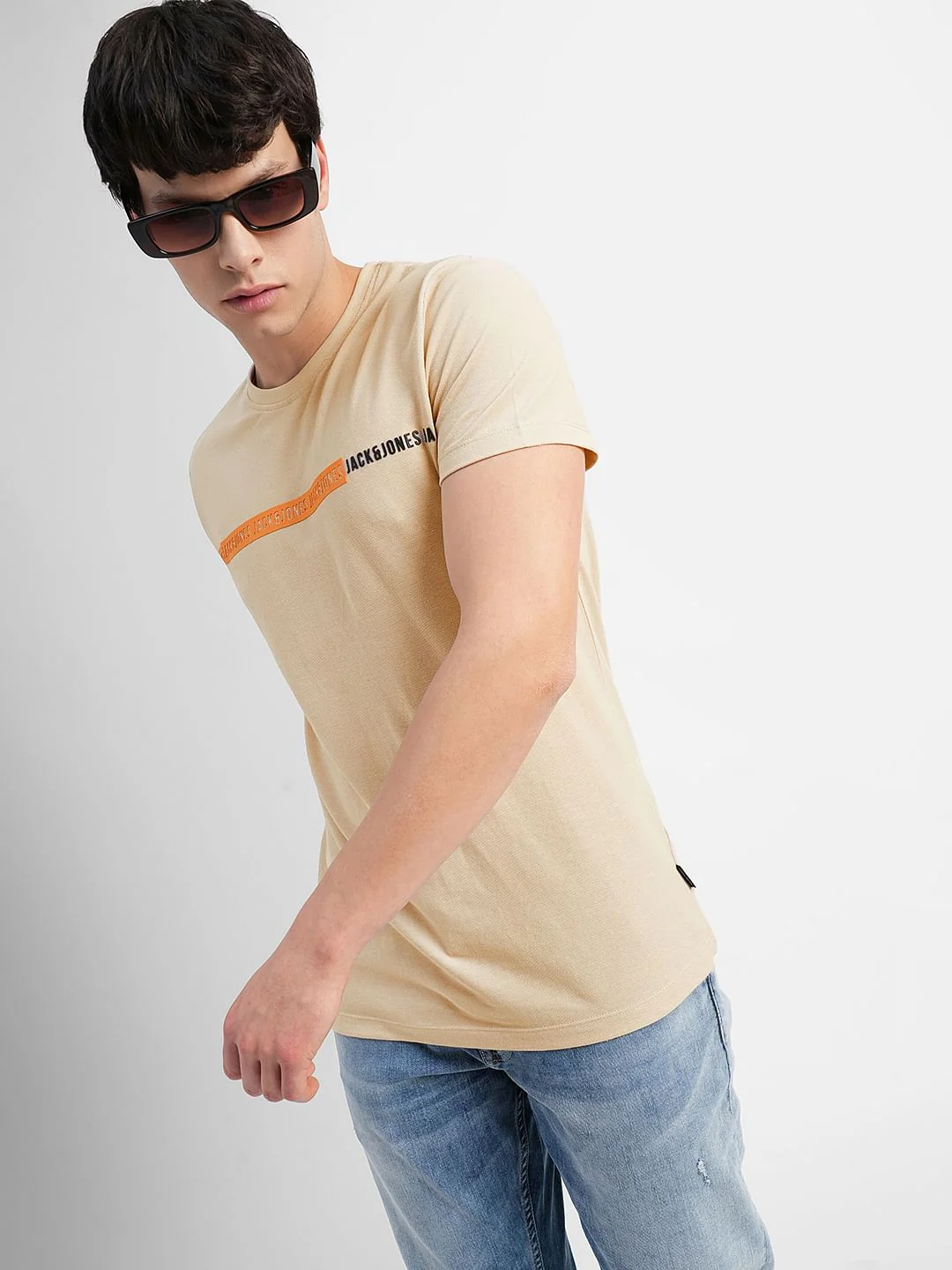 Light Brown Logo Print Crew Neck T-shirt