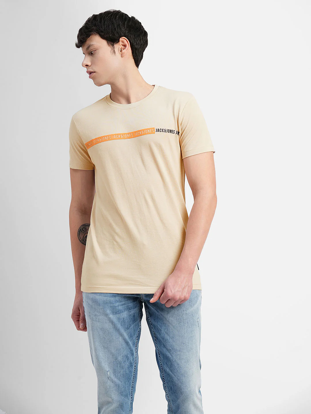 Light Brown Logo Print Crew Neck T-shirt - Image 2