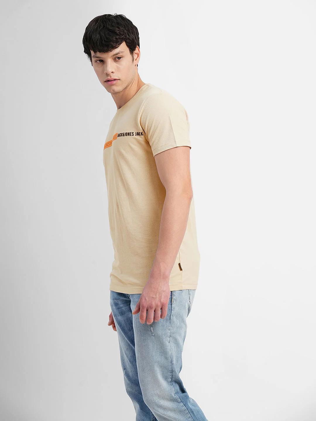 Light Brown Logo Print Crew Neck T-shirt - Image 3