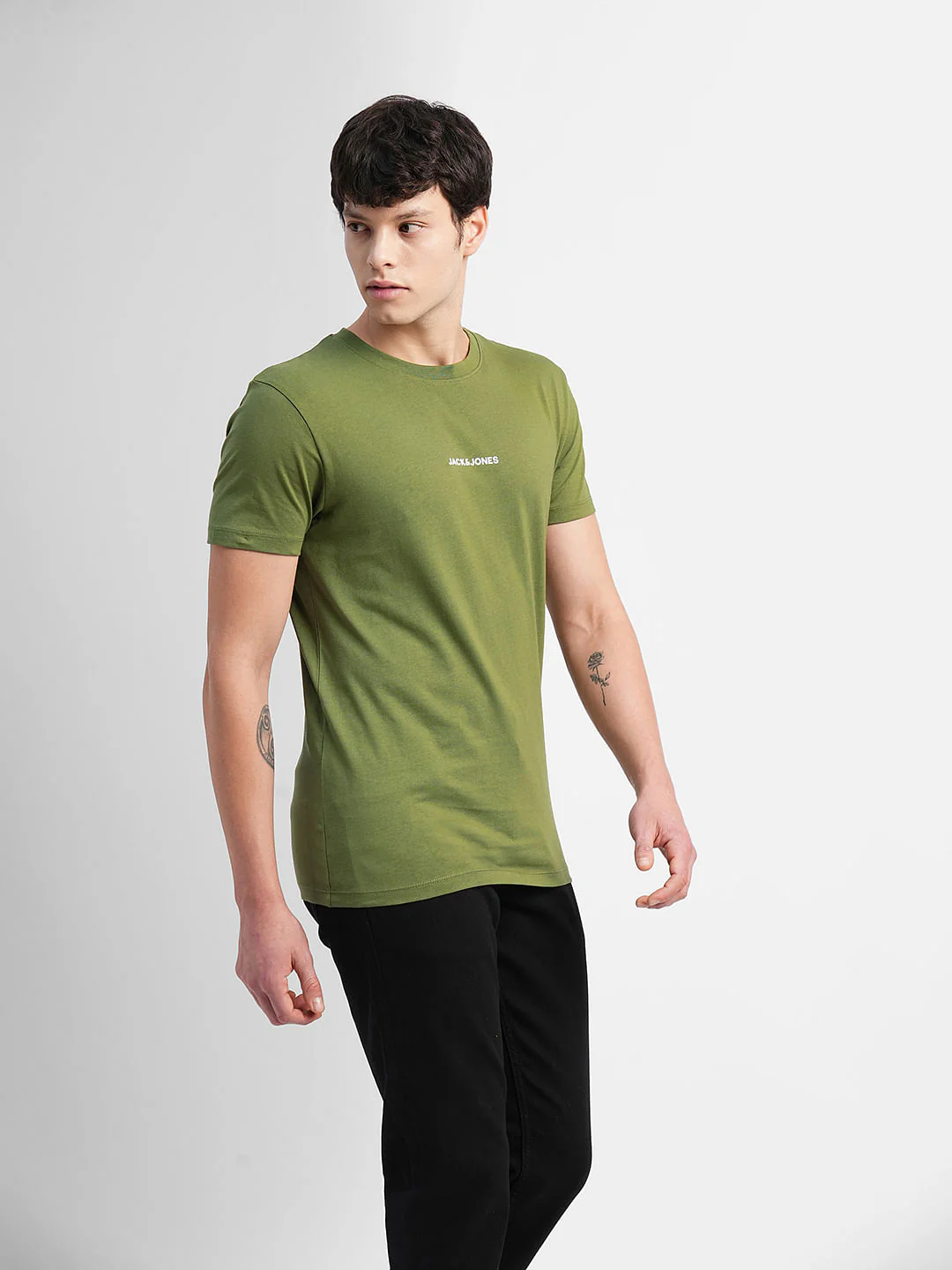Green Logo Text Print Crew Neck T-shirt - Image 3