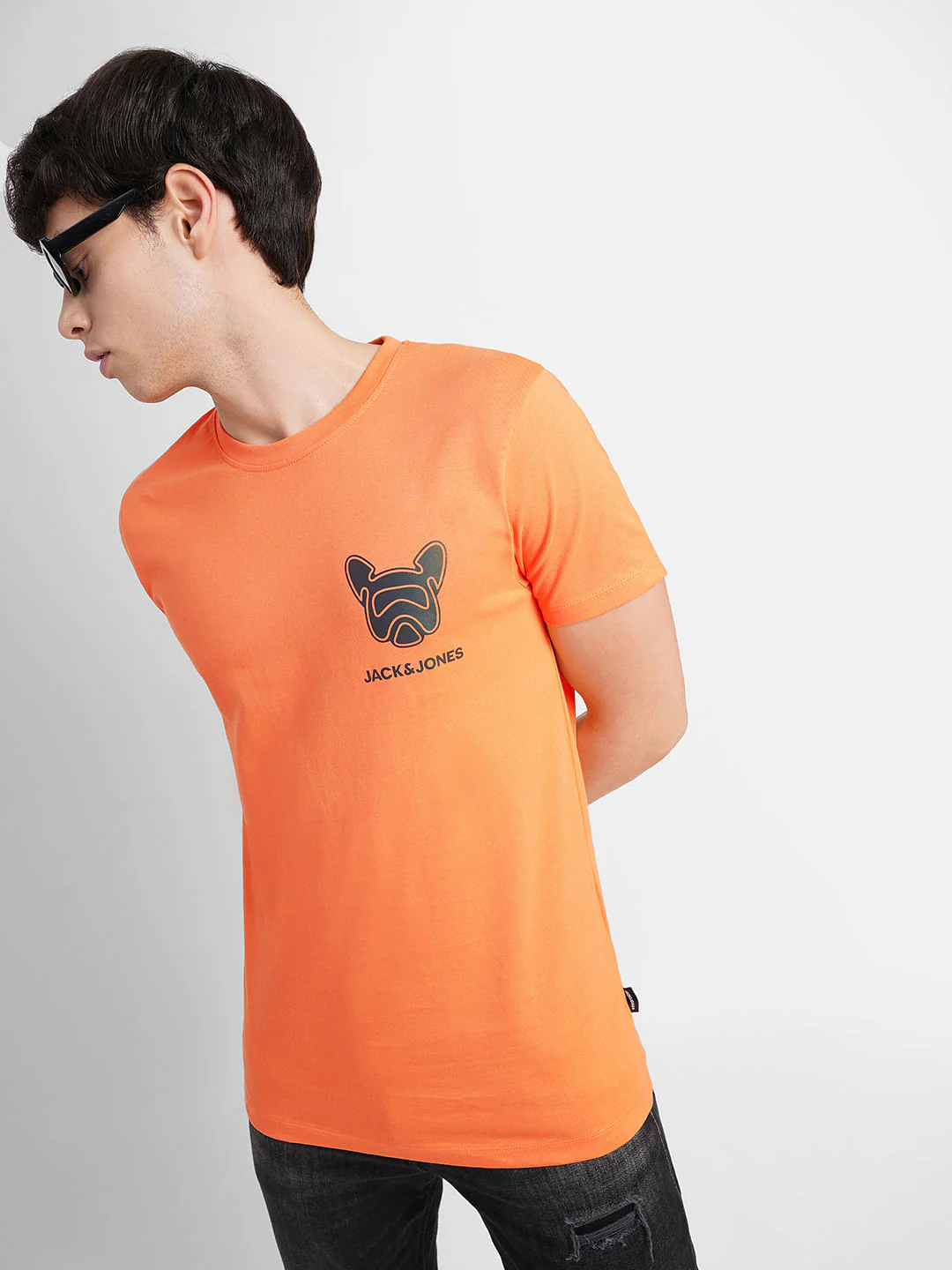 Orange Logo Print Crew Neck T-shirt