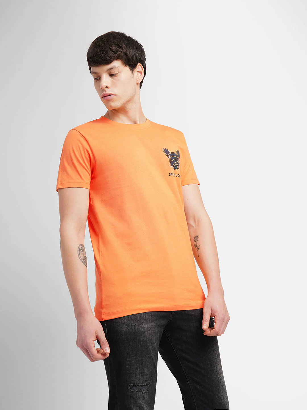 Orange Logo Print Crew Neck T-shirt - Image 2