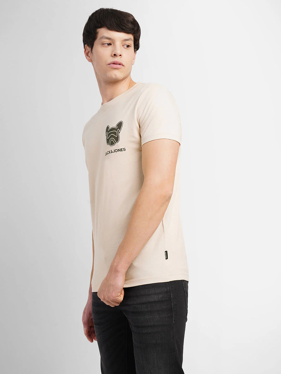 Beige Logo Print Crew Neck T-shirt - Image 3
