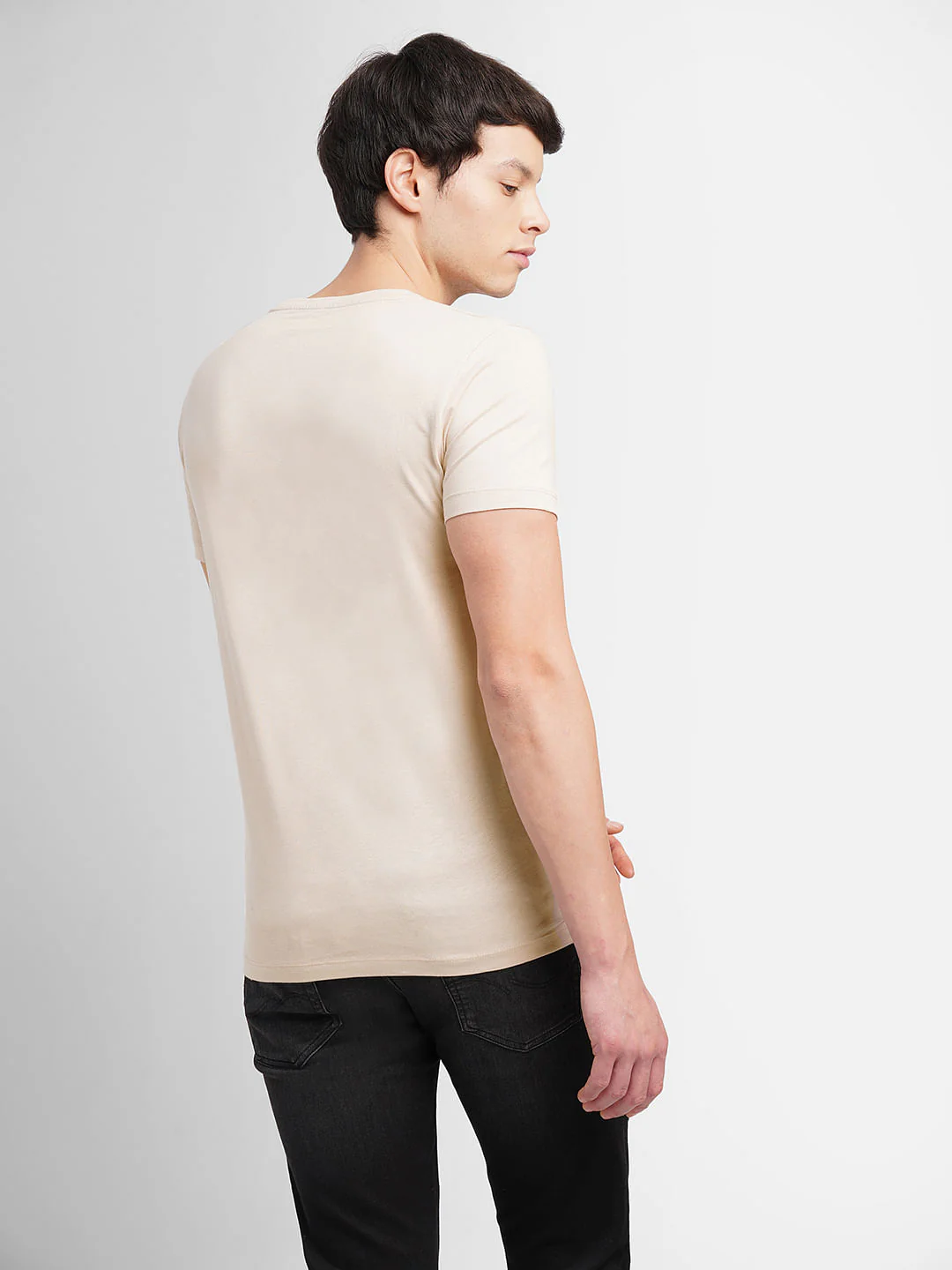 Beige Logo Print Crew Neck T-shirt - Image 4