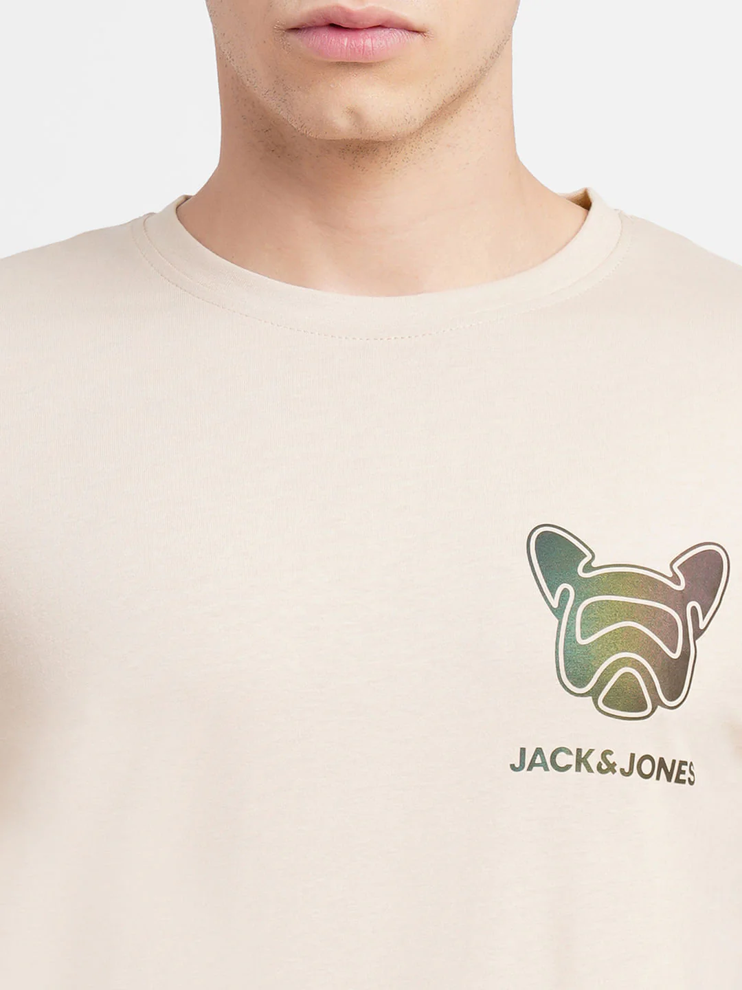 Beige Logo Print Crew Neck T-shirt - Image 5