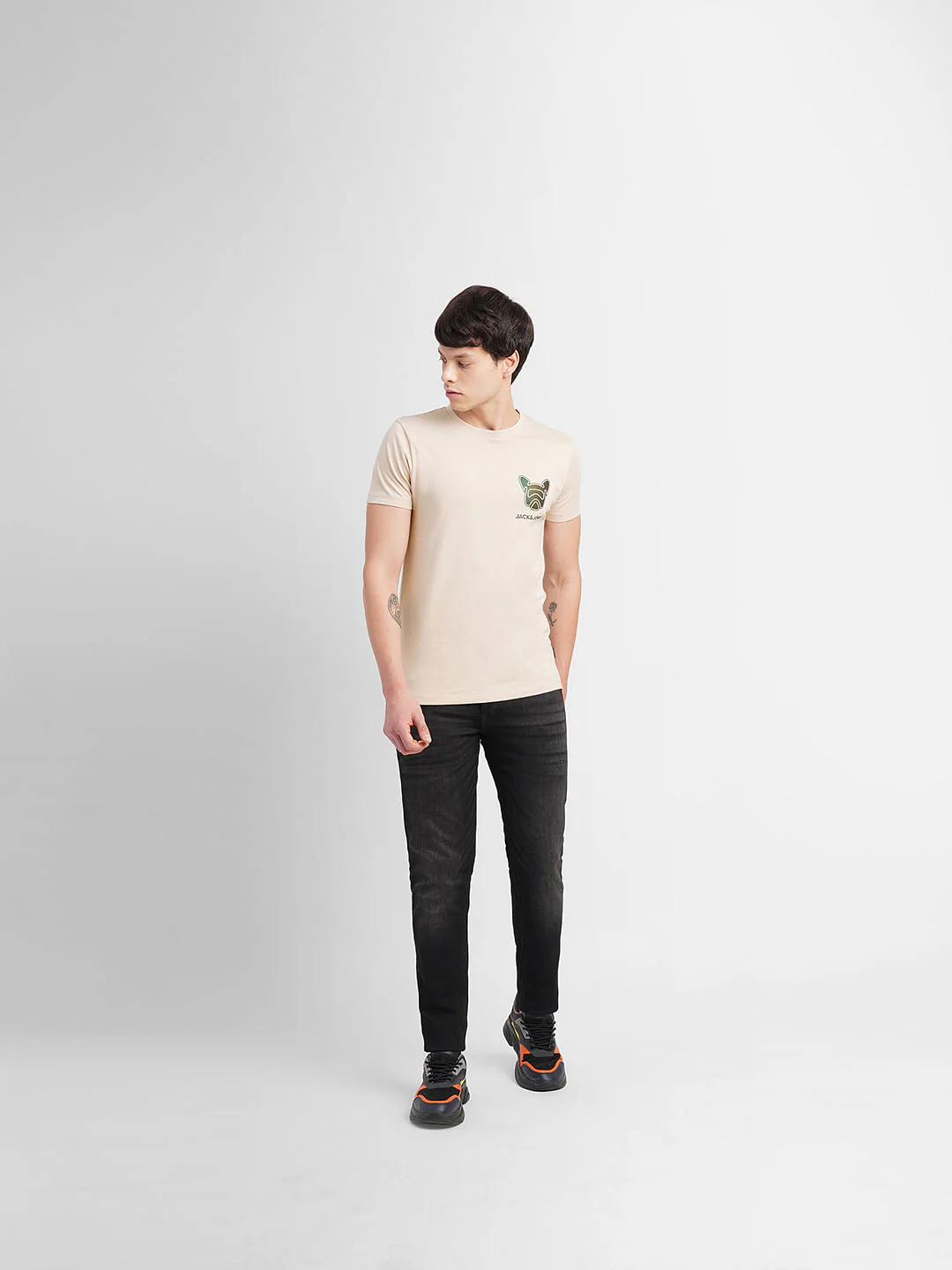 Beige Logo Print Crew Neck T-shirt - Image 6