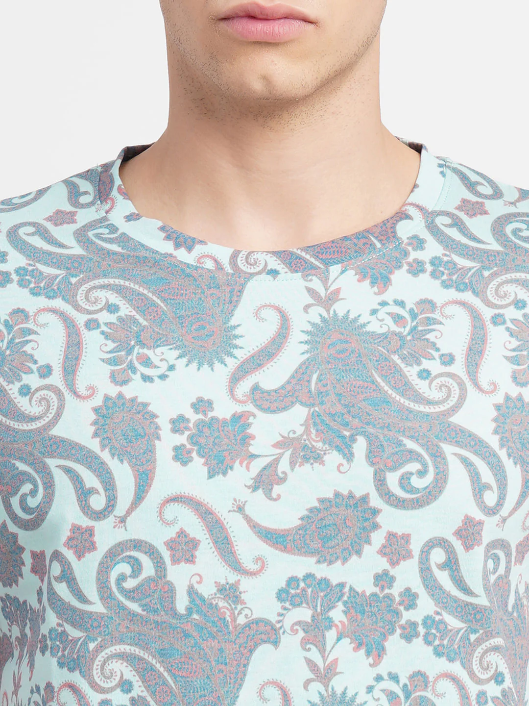 Turquoise Abstract Print Crew Neck T-shirt - Image 5