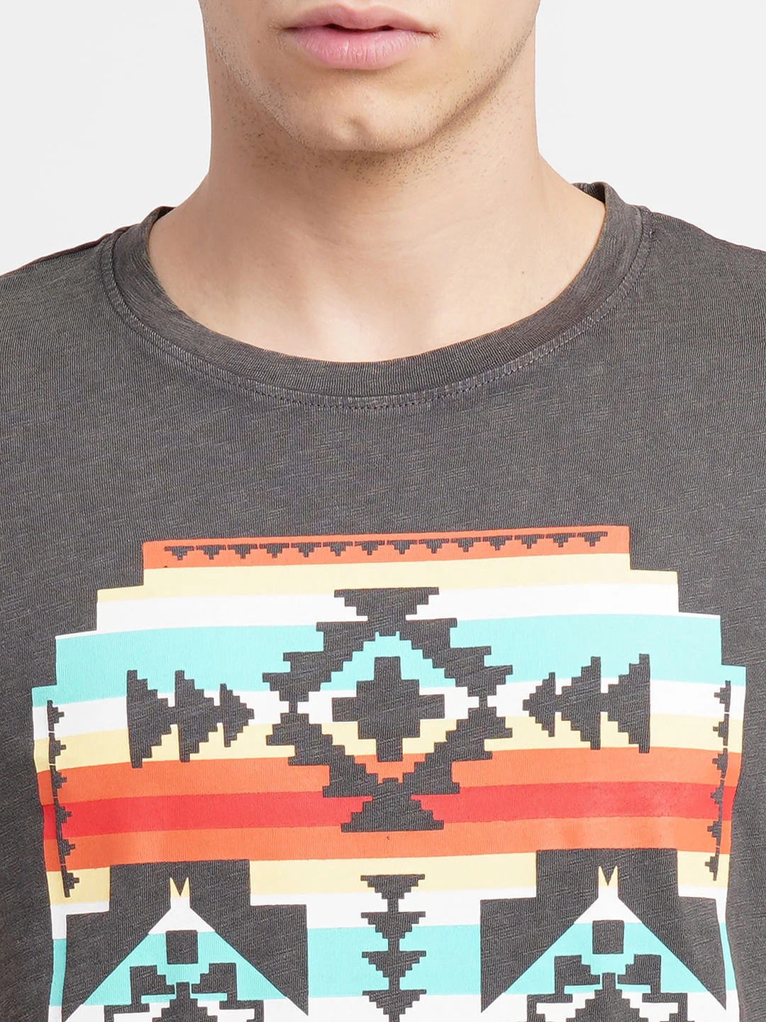 Grey Graphic Print Crew Neck T-shirt - Image 5