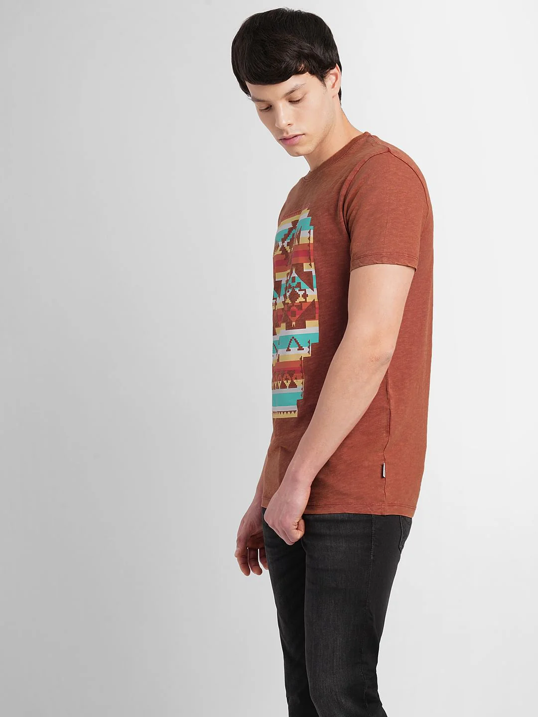 Brown Graphic Print Crew Neck T-shirt - Image 3