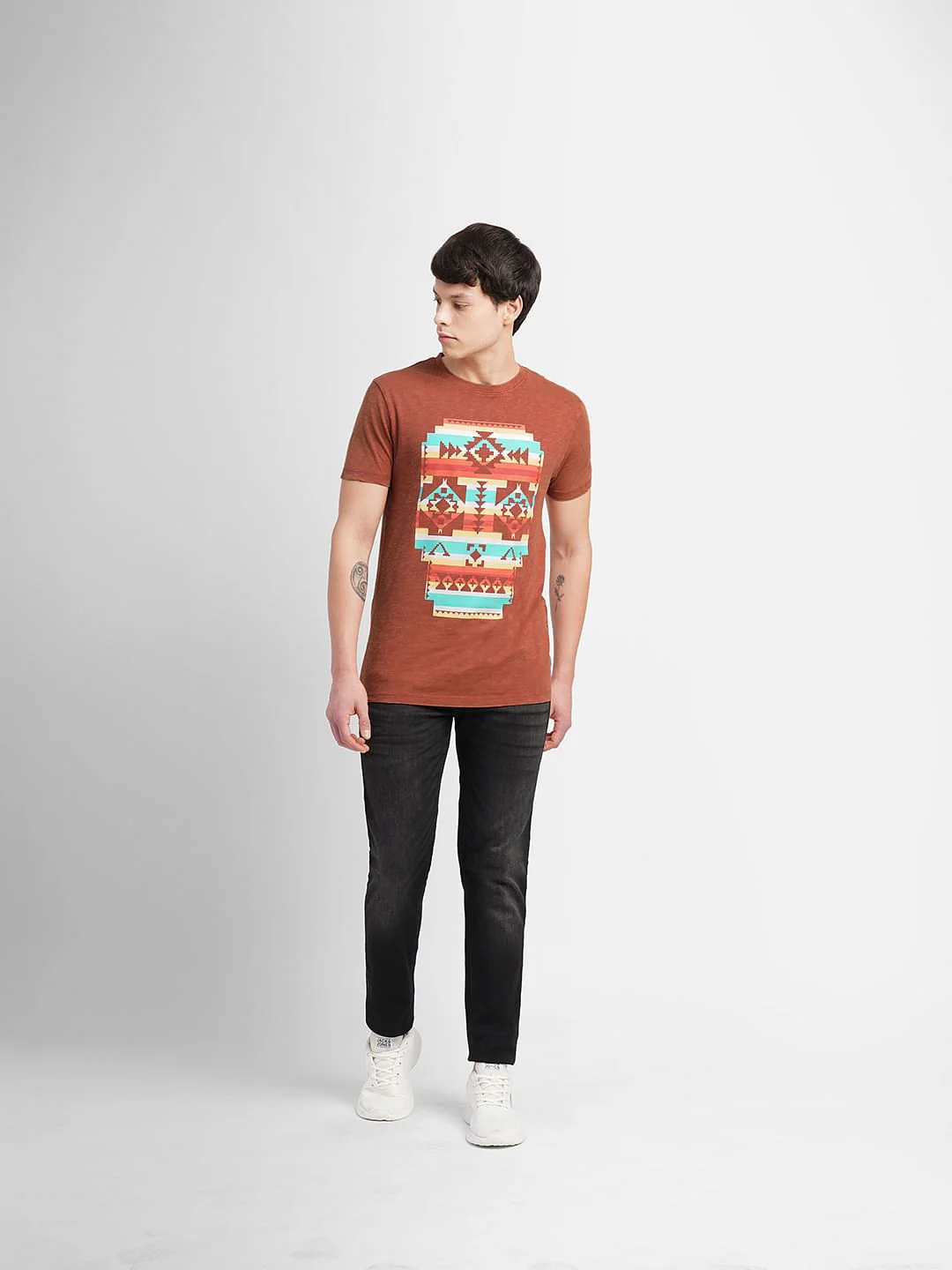 Brown Graphic Print Crew Neck T-shirt - Image 6