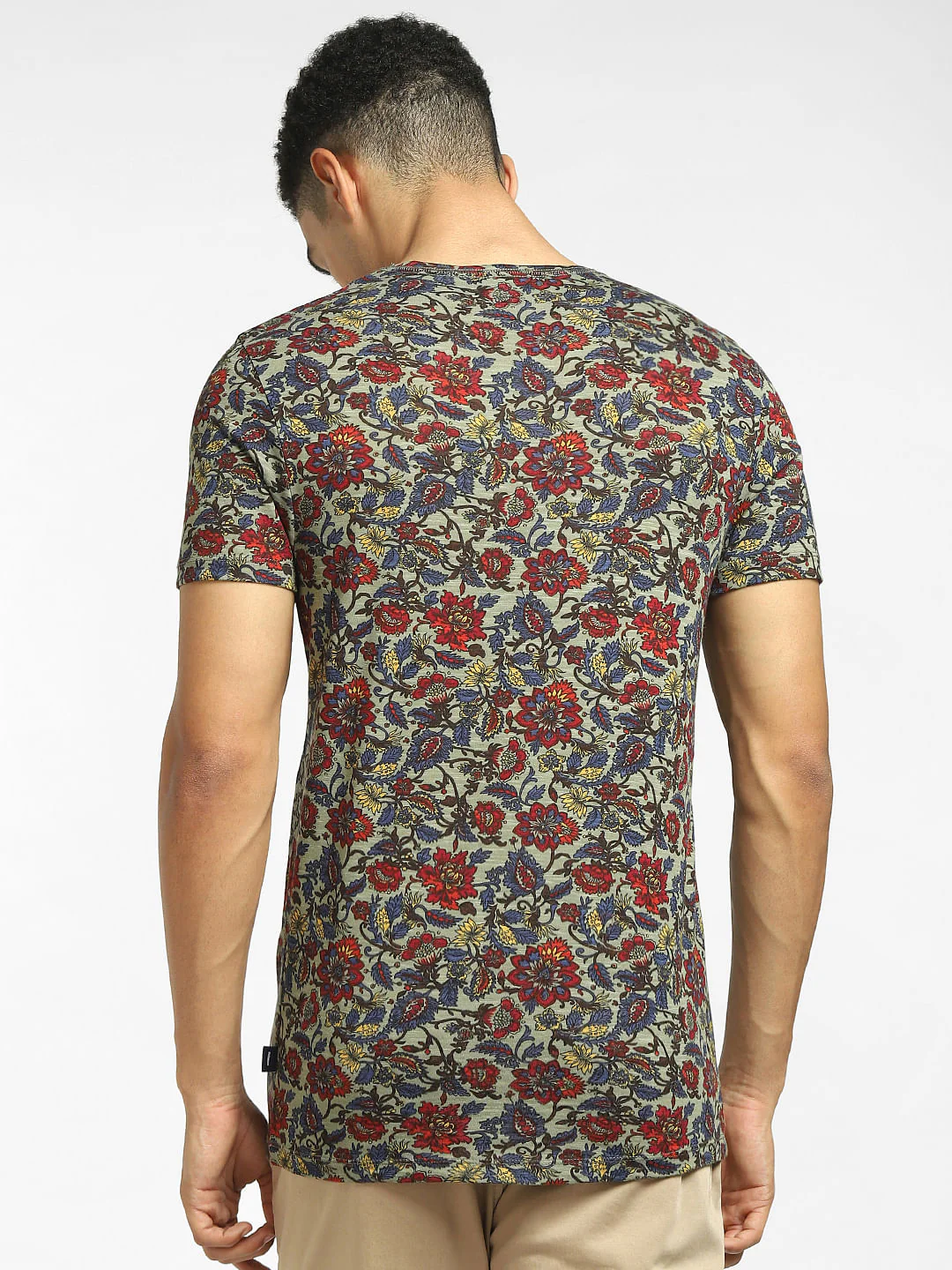 Green Floral Print Crew Neck T-shirt - Image 4