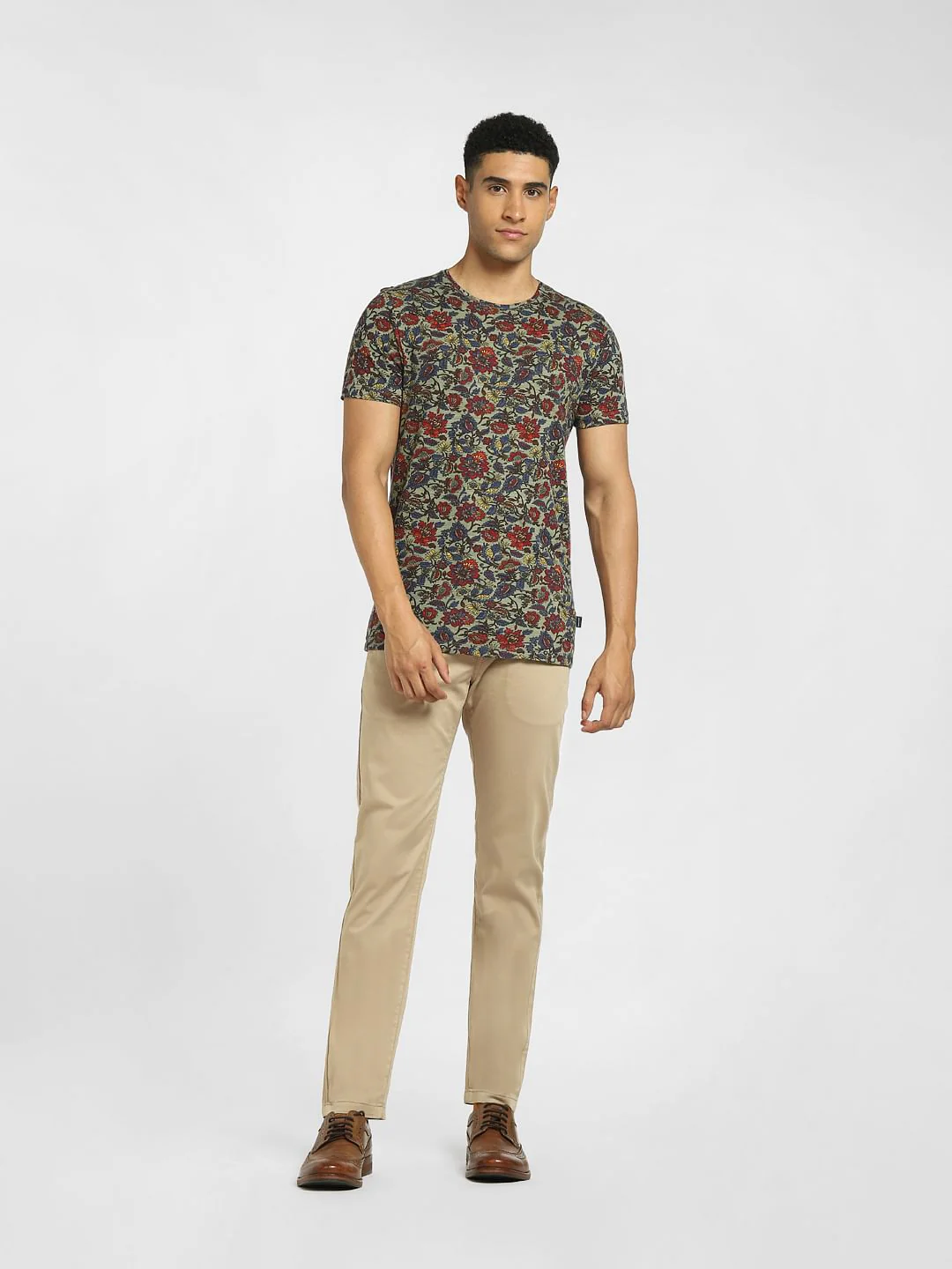Green Floral Print Crew Neck T-shirt - Image 6