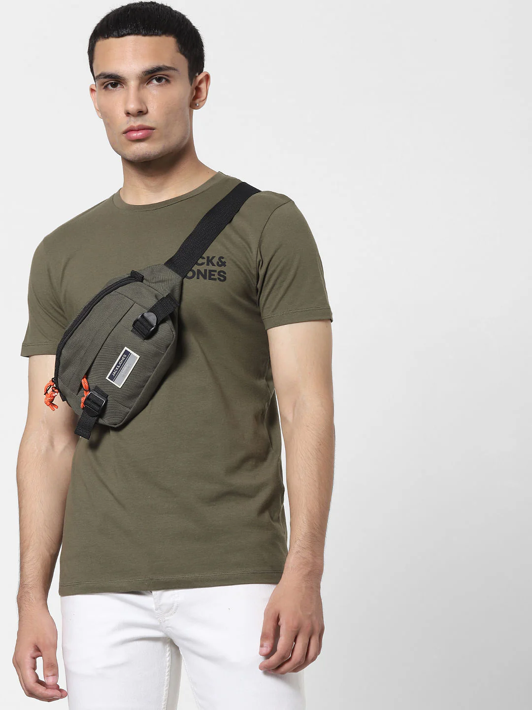 Olive Green Logo Print Crew Neck T-shirt