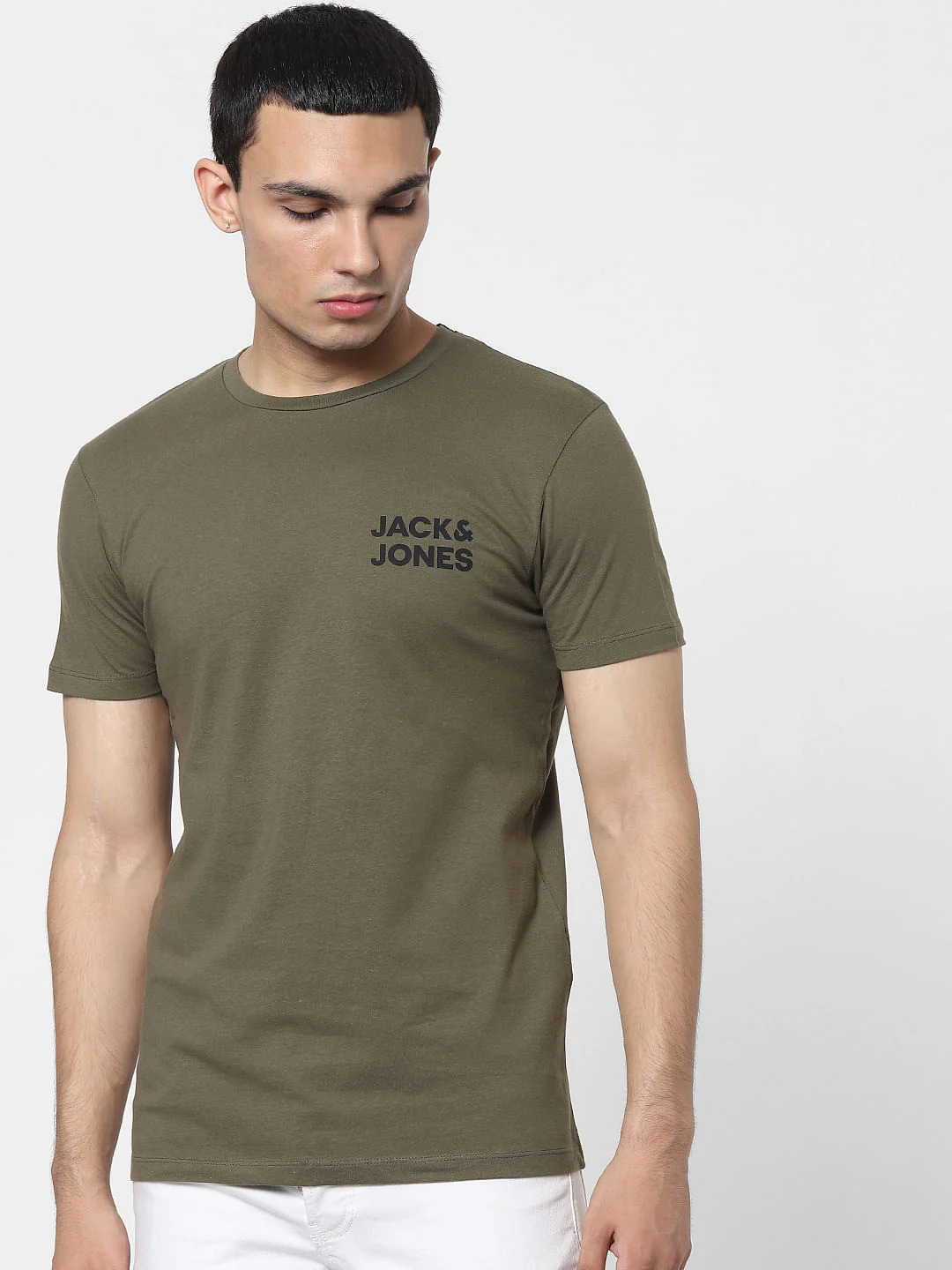Olive Green Logo Print Crew Neck T-shirt - Image 2