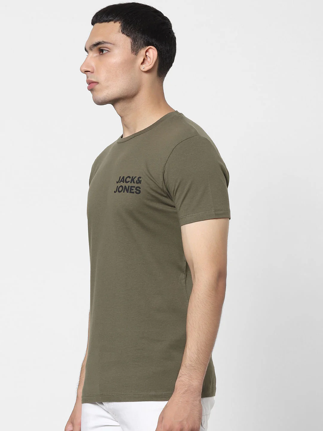 Olive Green Logo Print Crew Neck T-shirt - Image 3