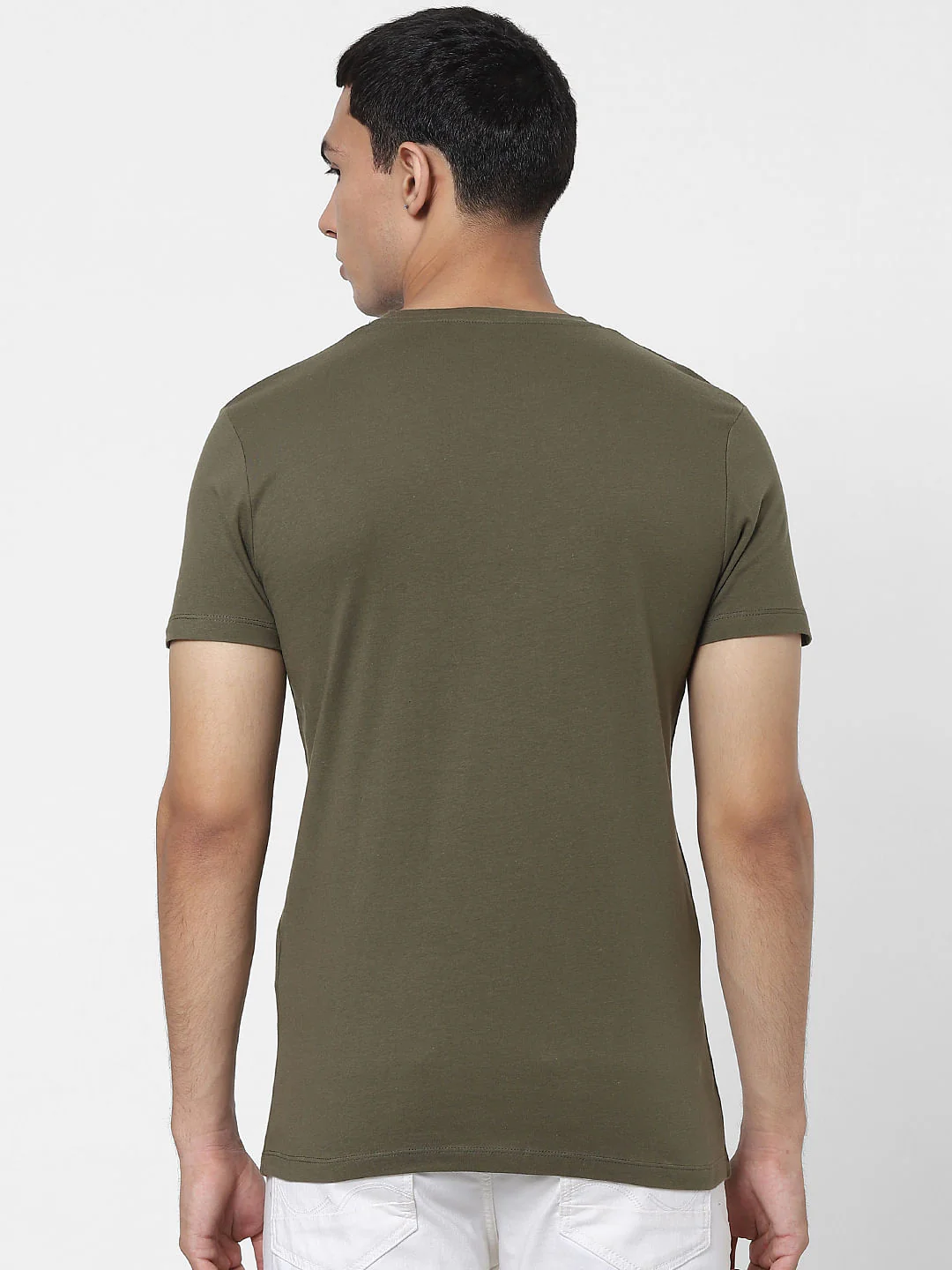 Olive Green Logo Print Crew Neck T-shirt - Image 4