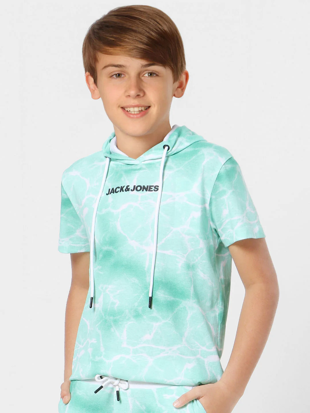 Boys Green Tie Dye Hooded T-shirt - Image 2