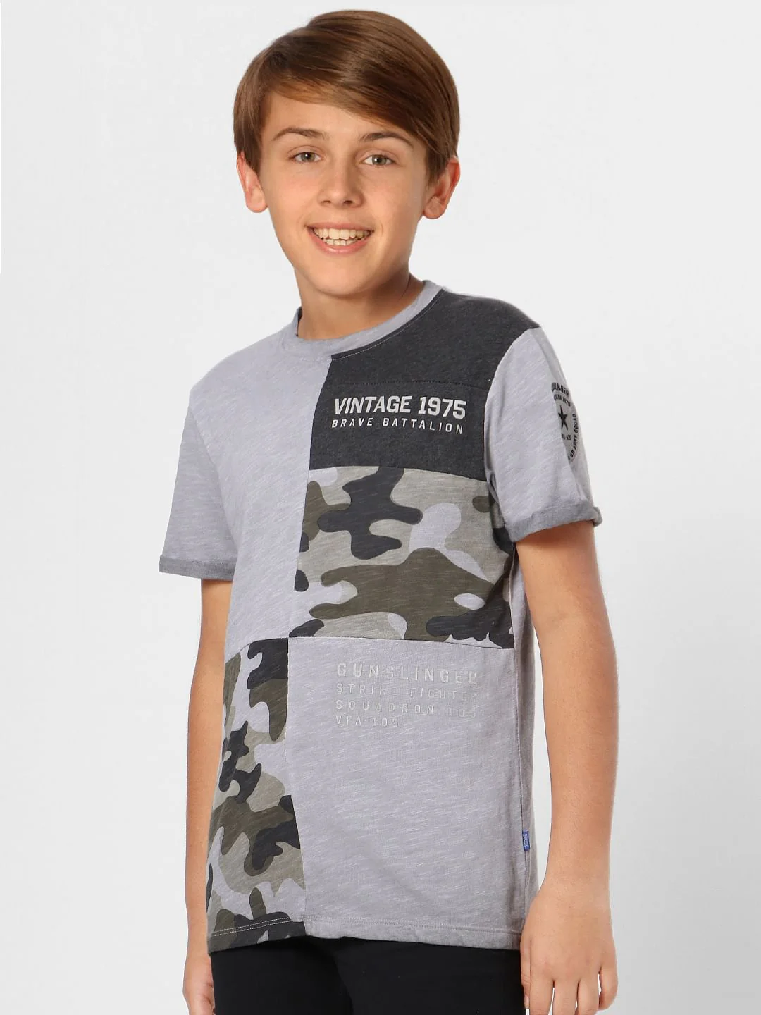 Boys Grey Colourblocked Crew Neck T-shirt - Image 3