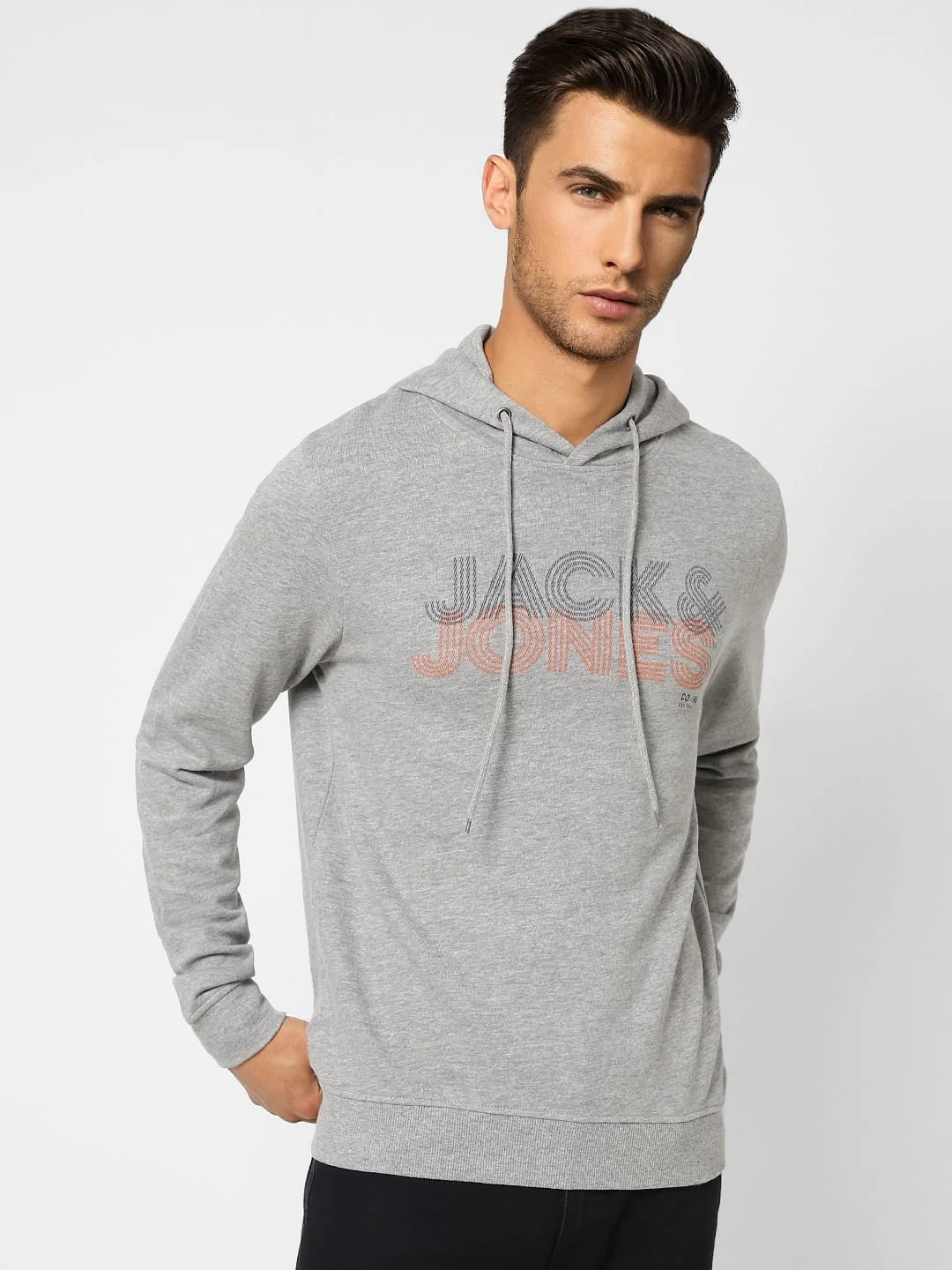 Grey Logo Print Hooded Sweatshirt - Image 2