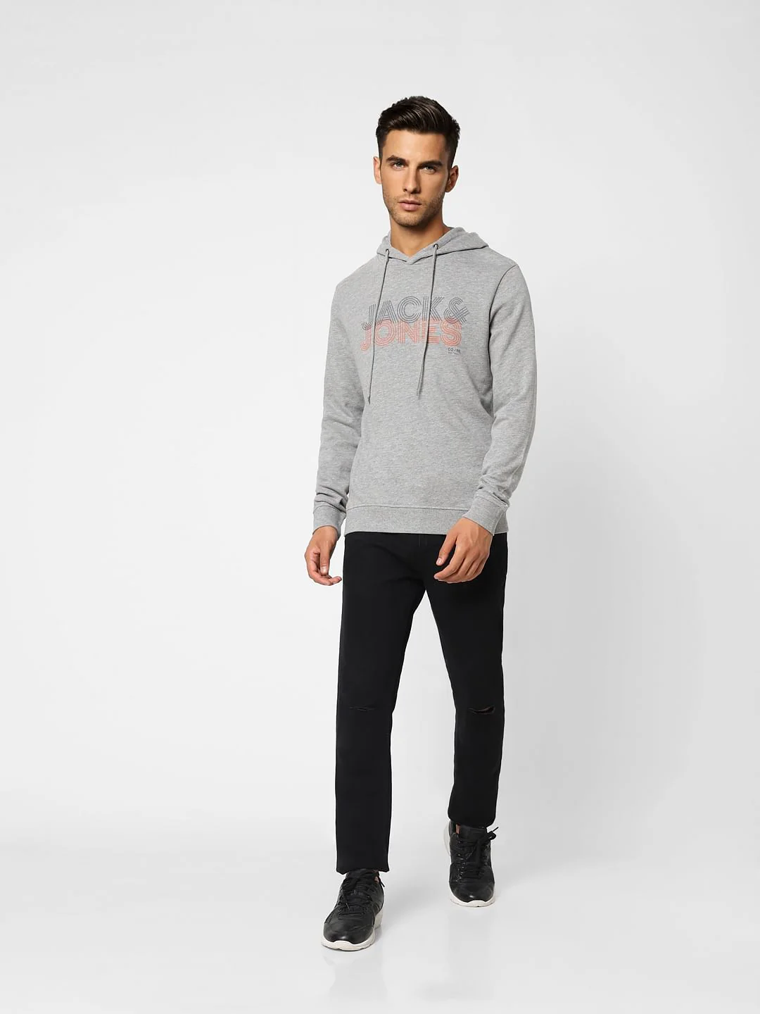 Grey Logo Print Hooded Sweatshirt - Image 6
