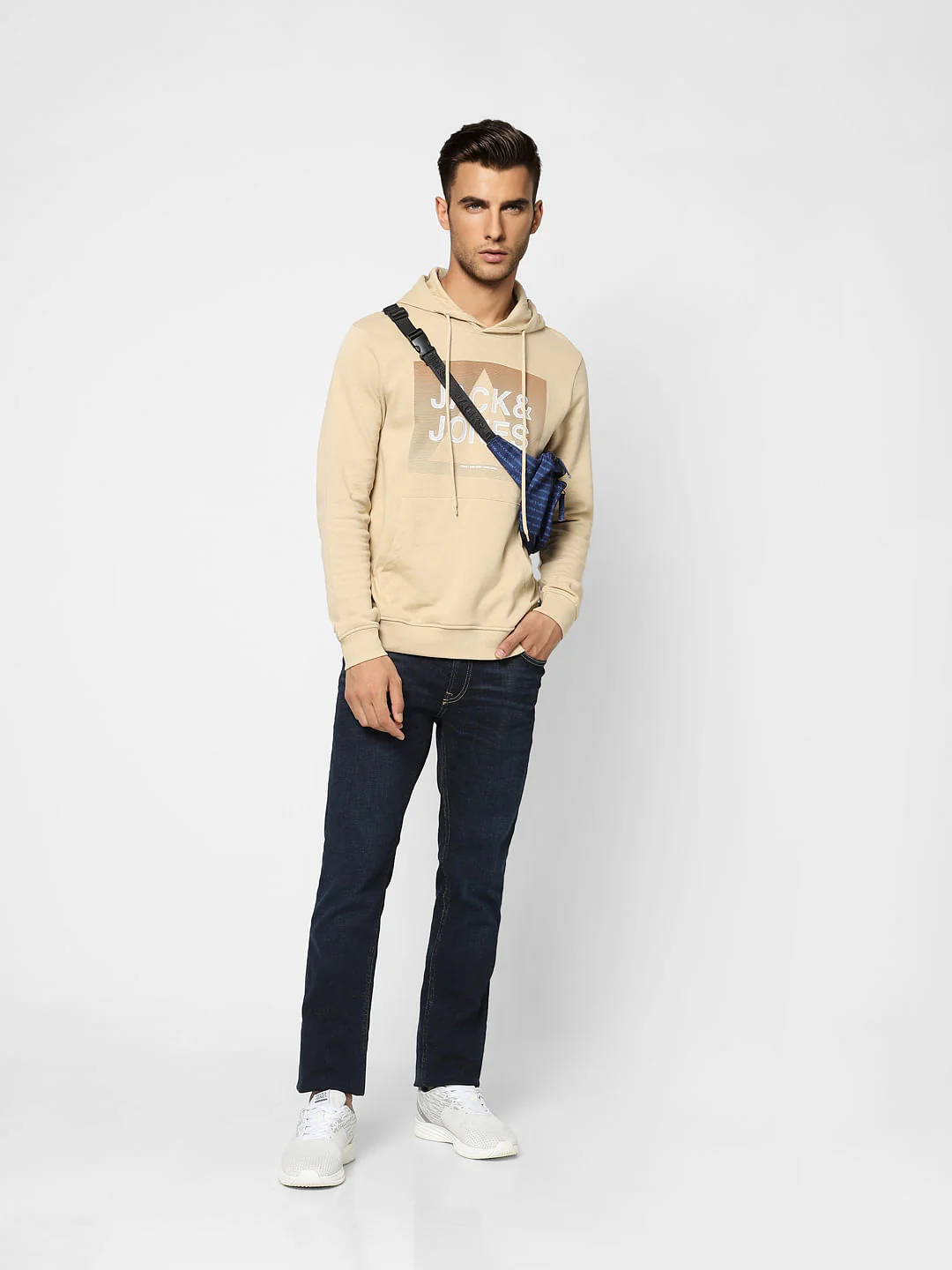 Beige Logo Print Hooded Sweatshirt
