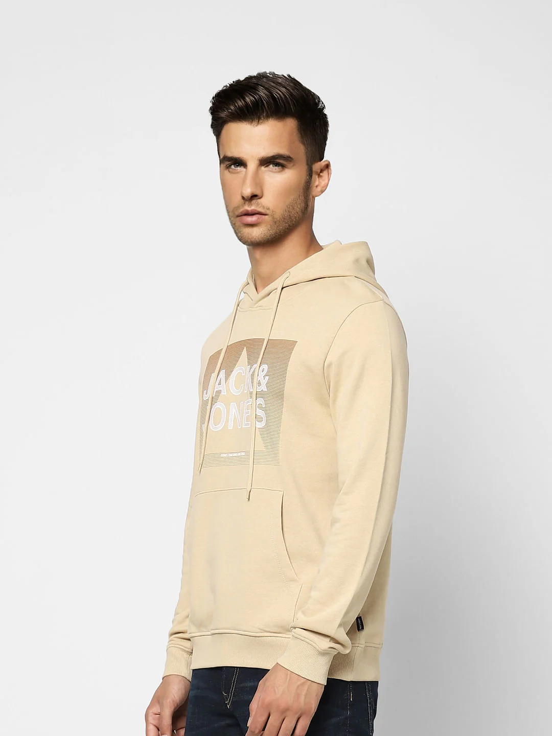 Beige Logo Print Hooded Sweatshirt - Image 3