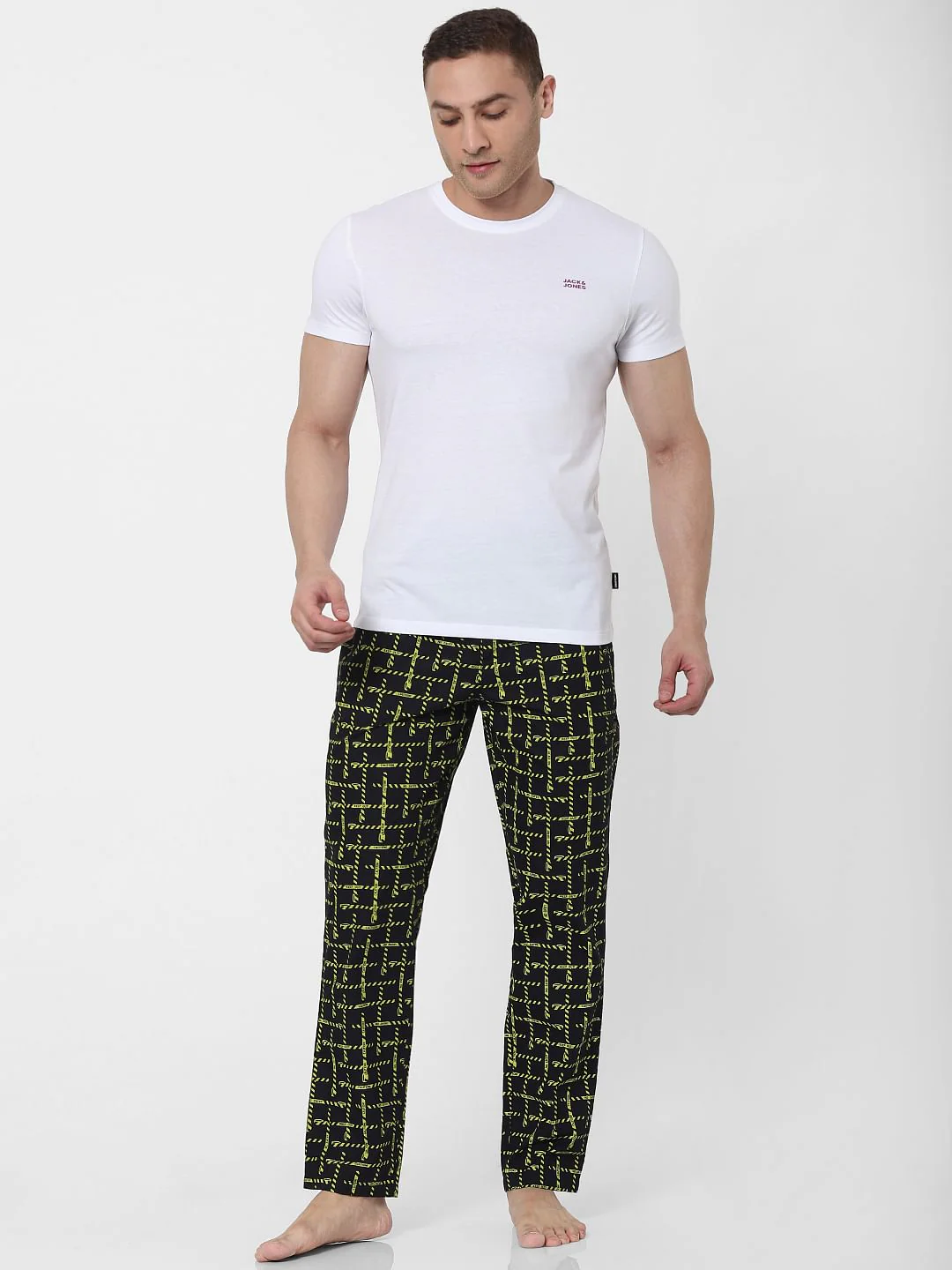 Black All Over Caution Print Pyjamas