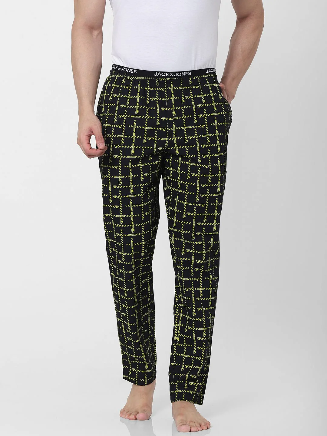 Black All Over Caution Print Pyjamas - Image 2