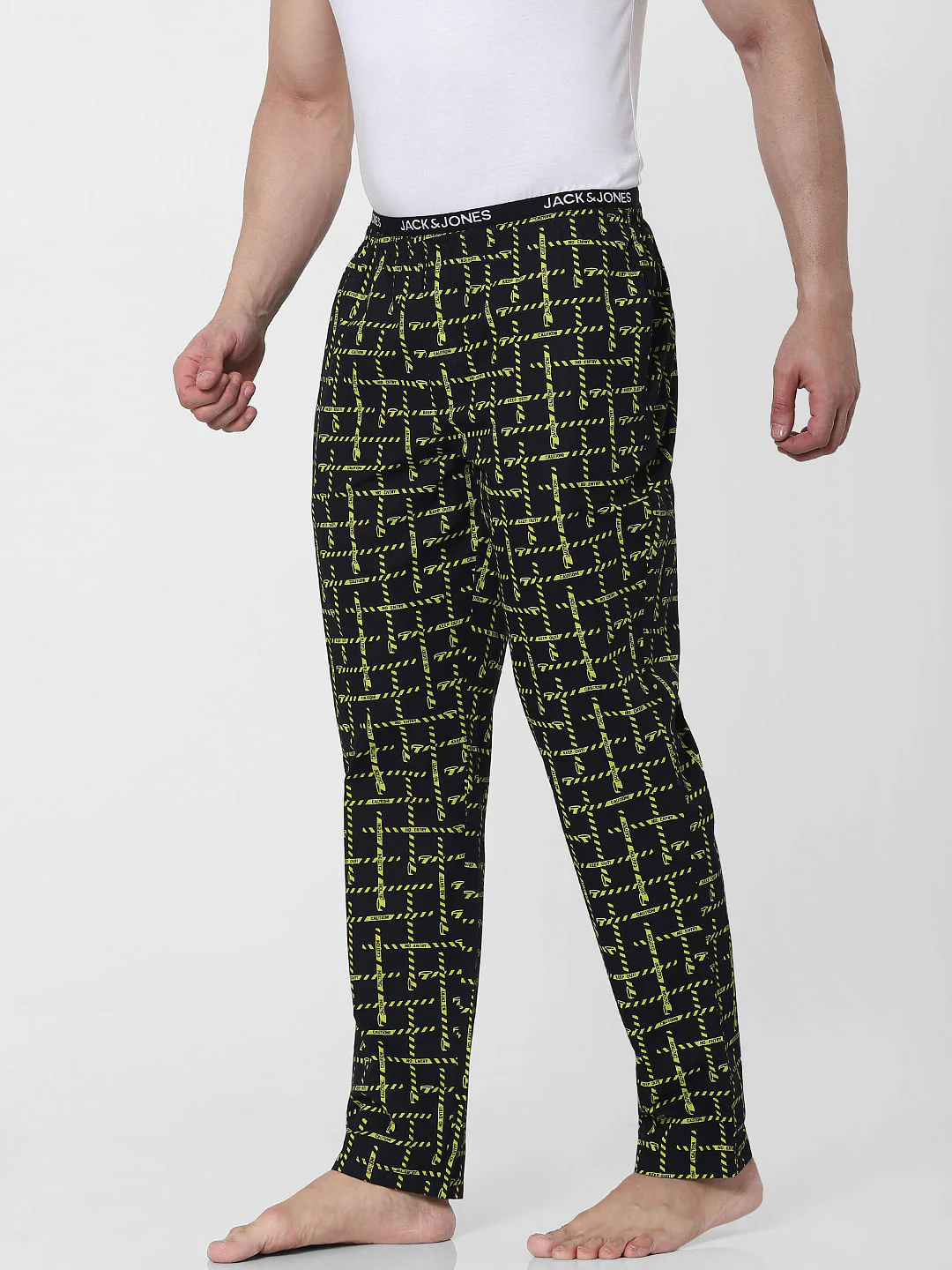 Black All Over Caution Print Pyjamas - Image 3