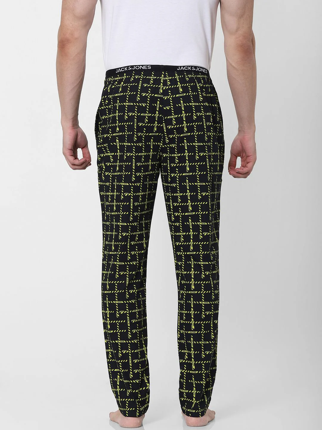 Black All Over Caution Print Pyjamas - Image 4