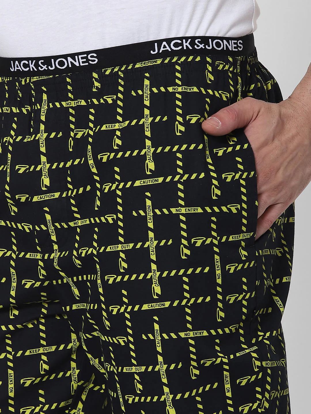 Black All Over Caution Print Pyjamas - Image 5
