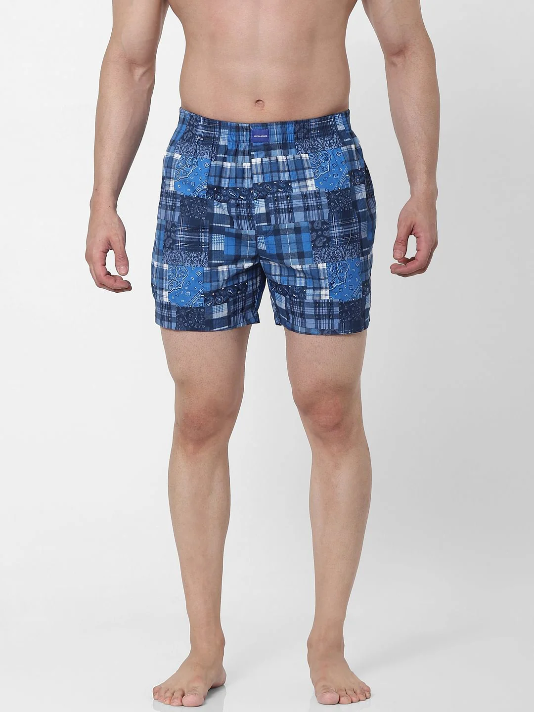 Blue Check Paisley Print Boxers