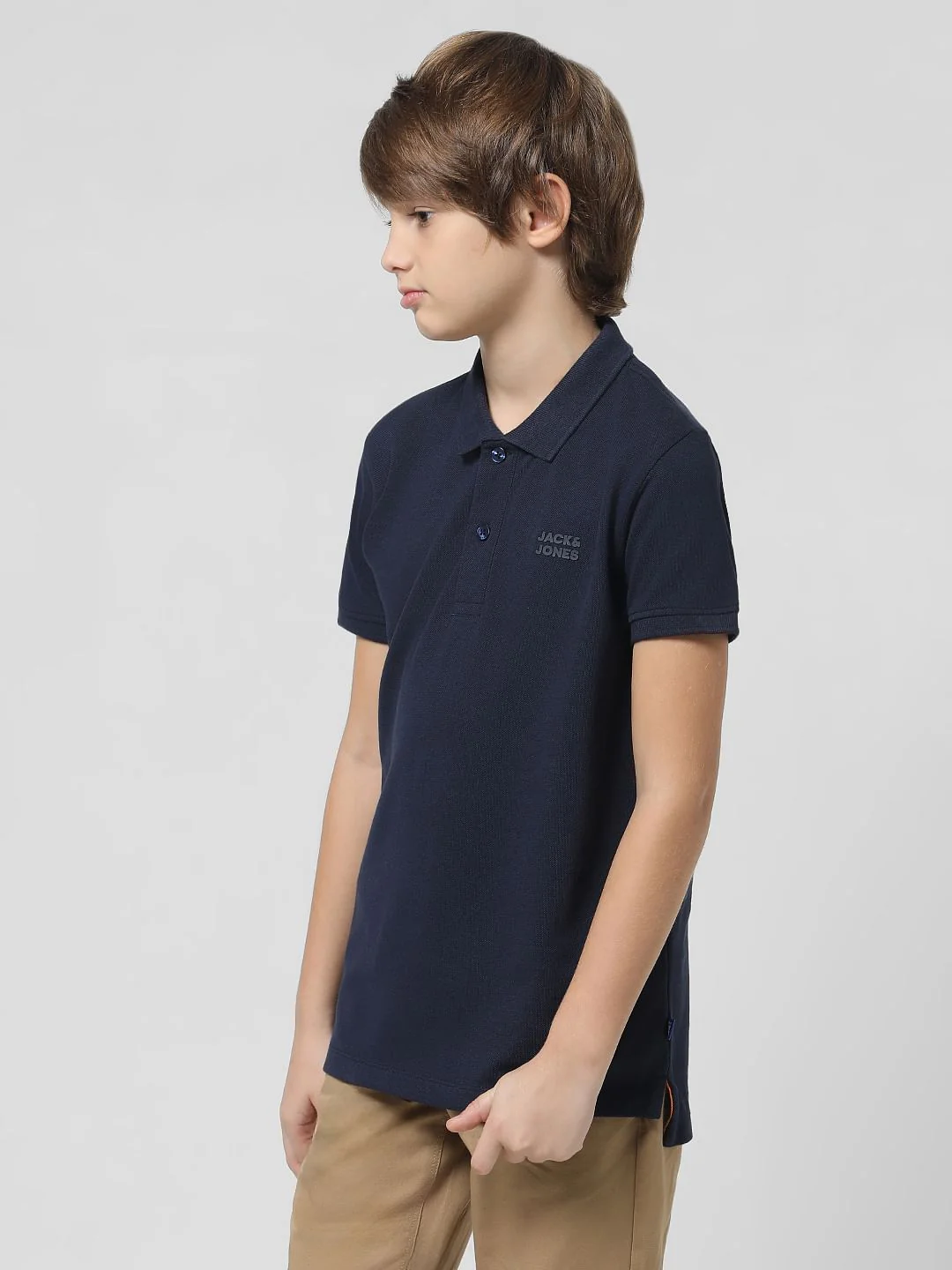 Navy Blue Pique Knit Polo T-shirt - Image 2
