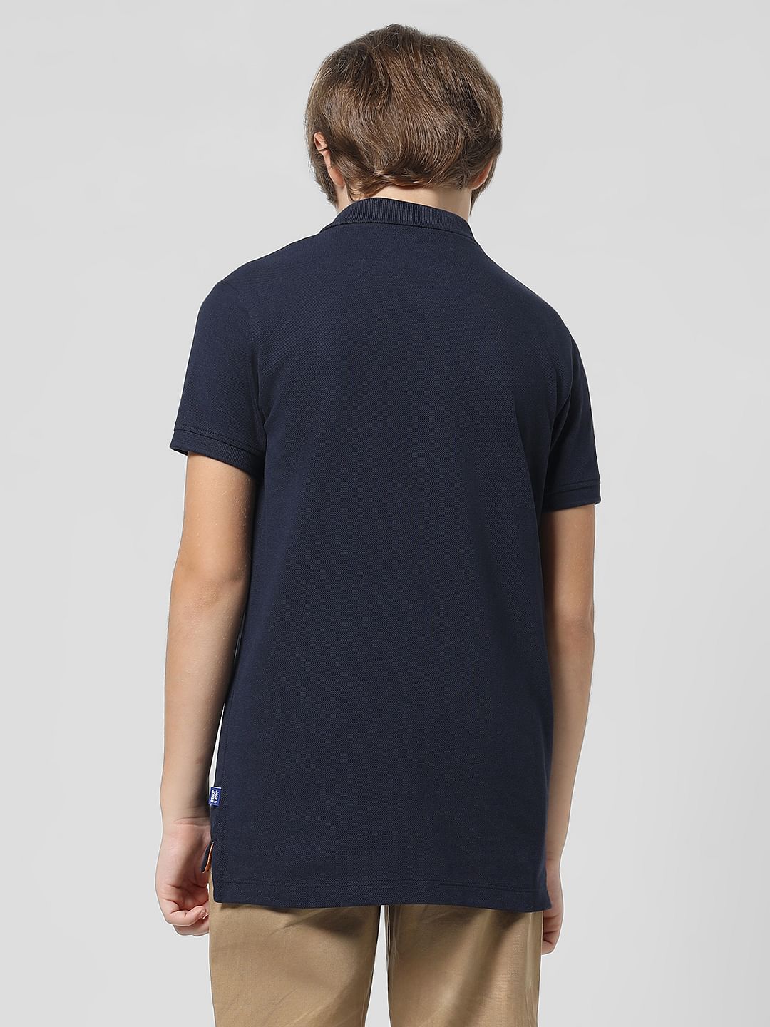 Navy Blue Pique Knit Polo T-shirt - Image 3