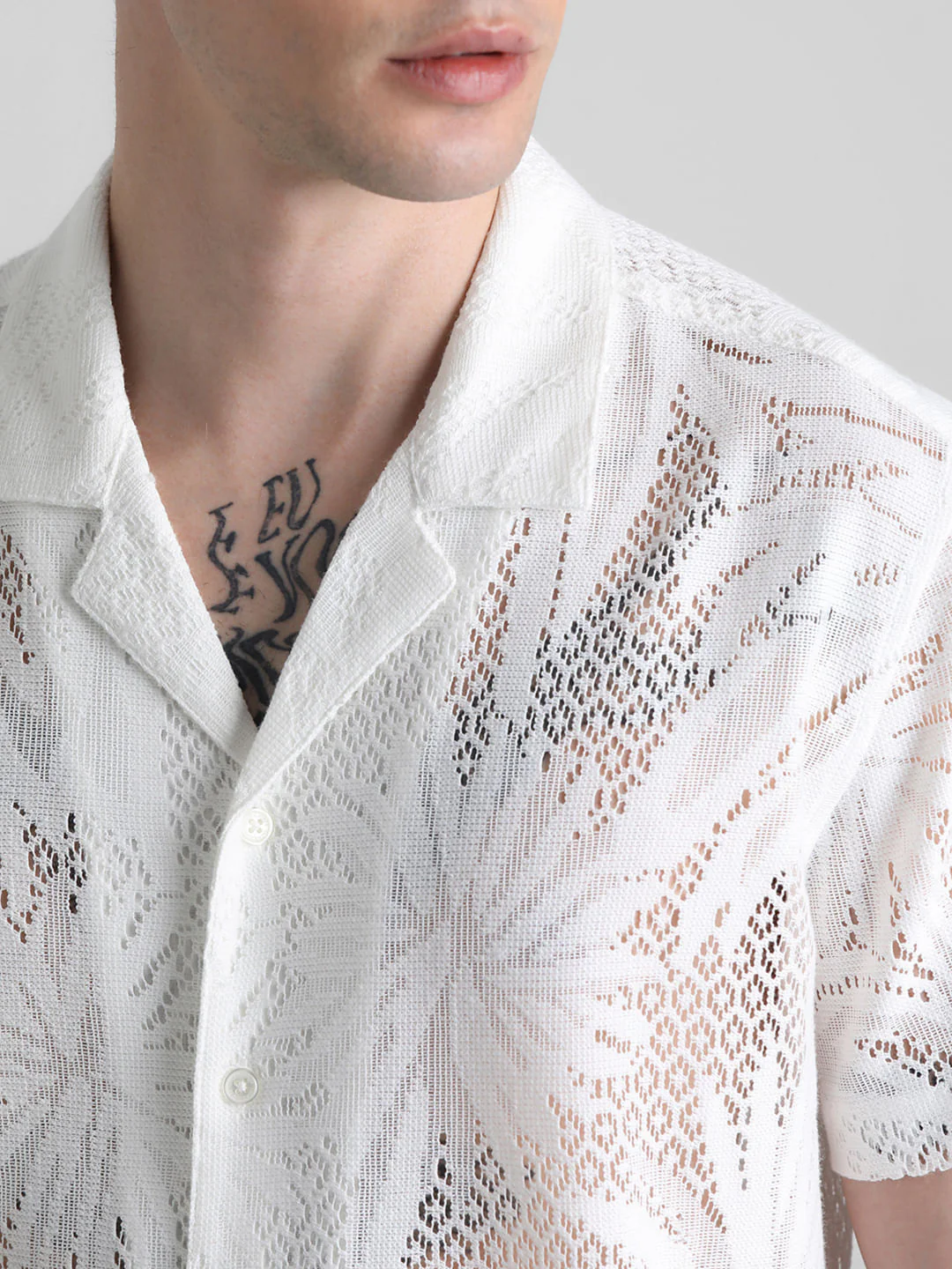 White Crochet Short Sleeves Shirt - Image 5
