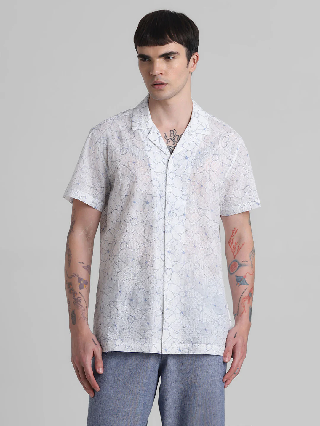 White Floral Cotton Short Sleeves Shirt - Image 2