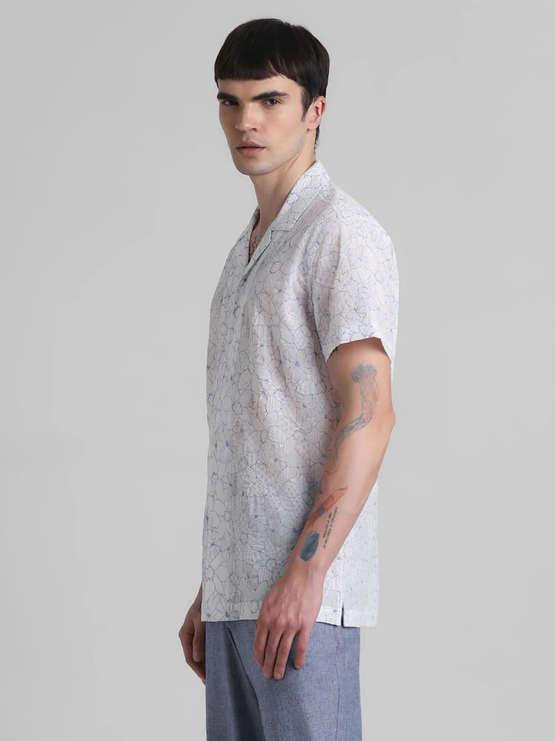 White Floral Cotton Short Sleeves Shirt - Image 3