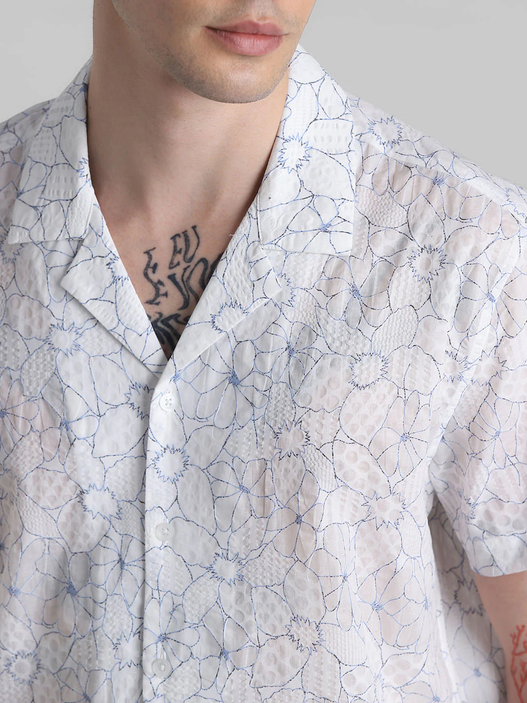 White Floral Cotton Short Sleeves Shirt - Image 5
