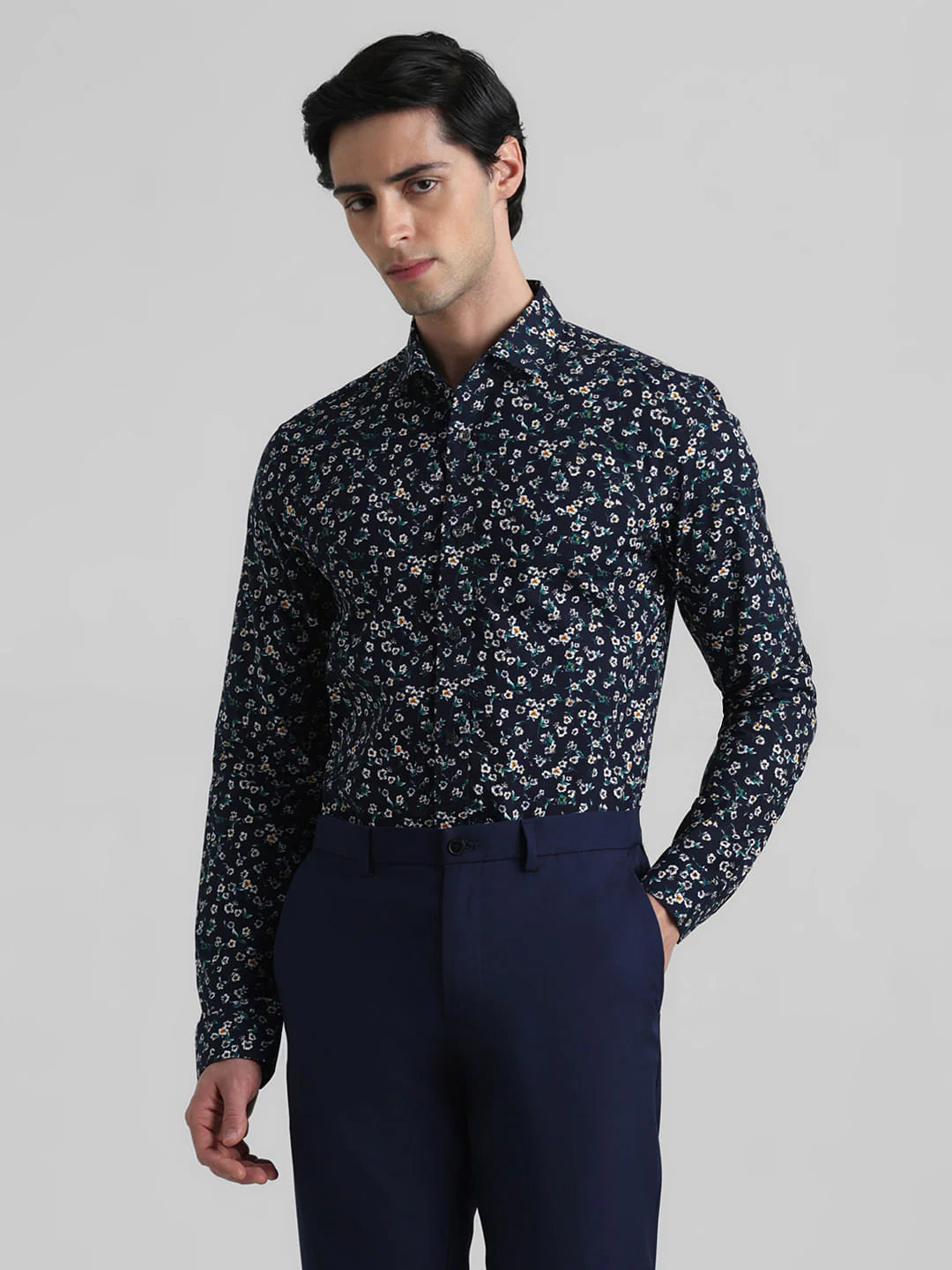 Dark Blue Floral  Full Sleeves Shirt - Image 2