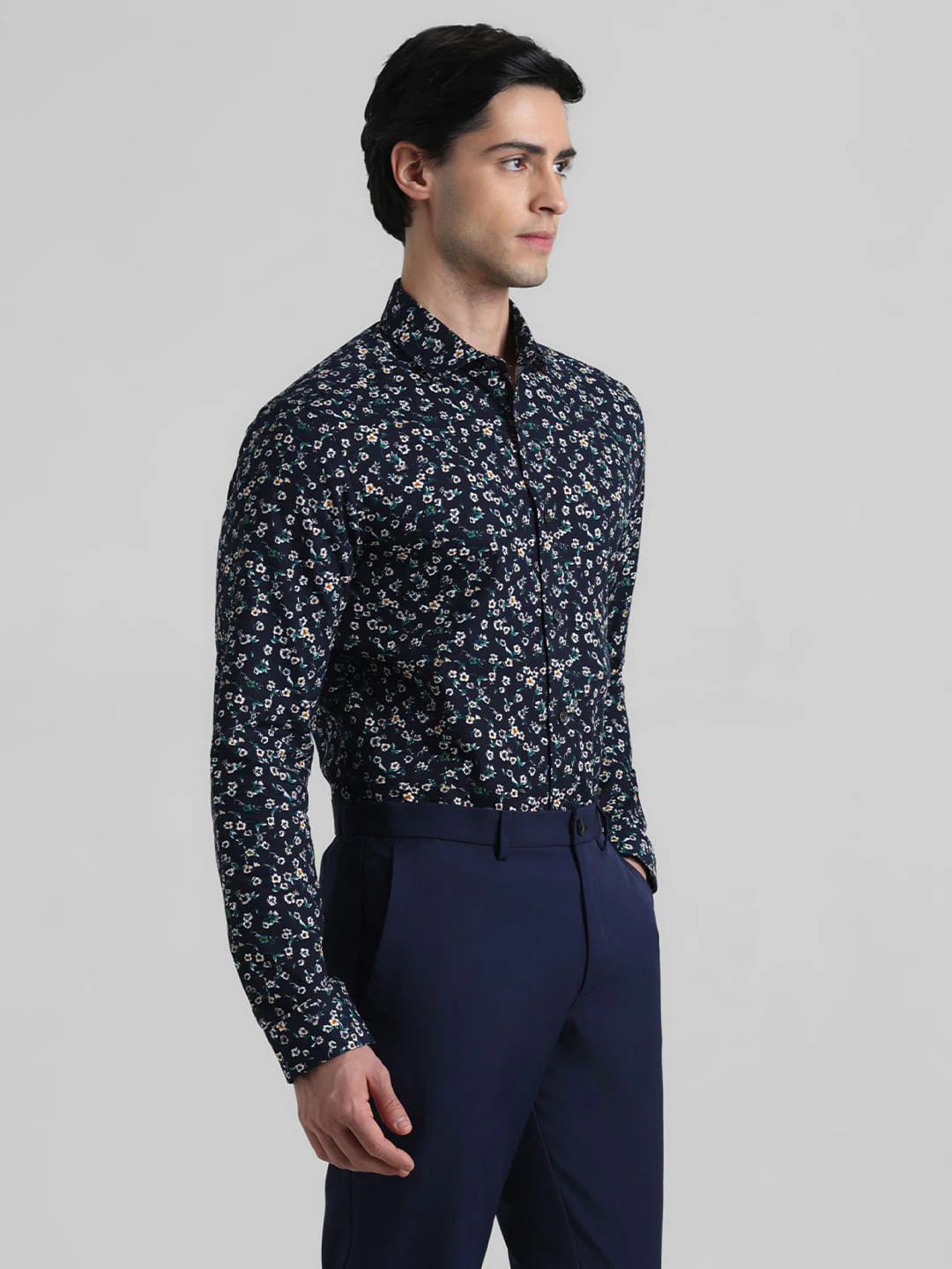 Dark Blue Floral  Full Sleeves Shirt - Image 3