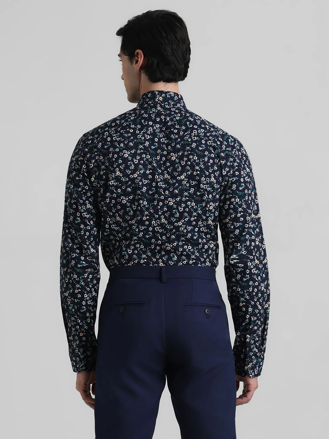 Dark Blue Floral  Full Sleeves Shirt - Image 4