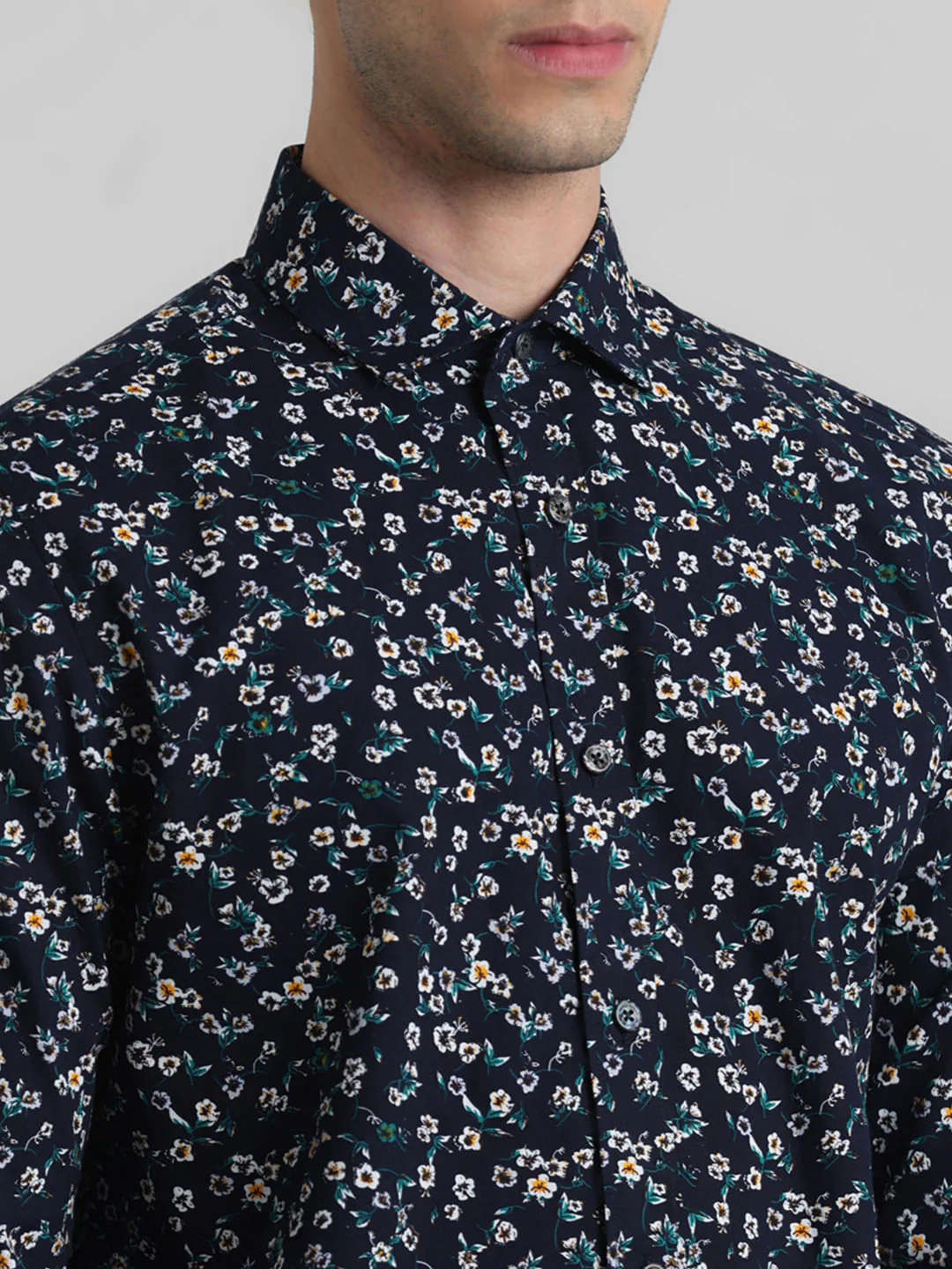 Dark Blue Floral  Full Sleeves Shirt - Image 5