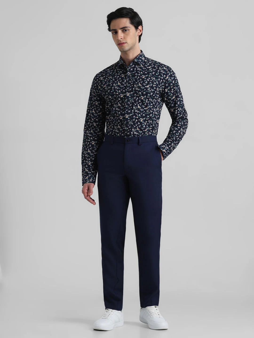 Dark Blue Floral  Full Sleeves Shirt - Image 6